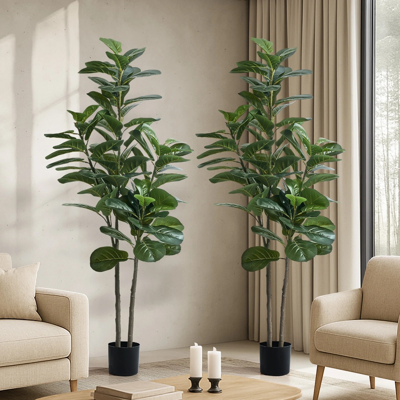 3 Livsip 2x Artificial Fiddle Leaf Fig Tree Lifelike Faux Plants 150cm - Green, 3 of 10
