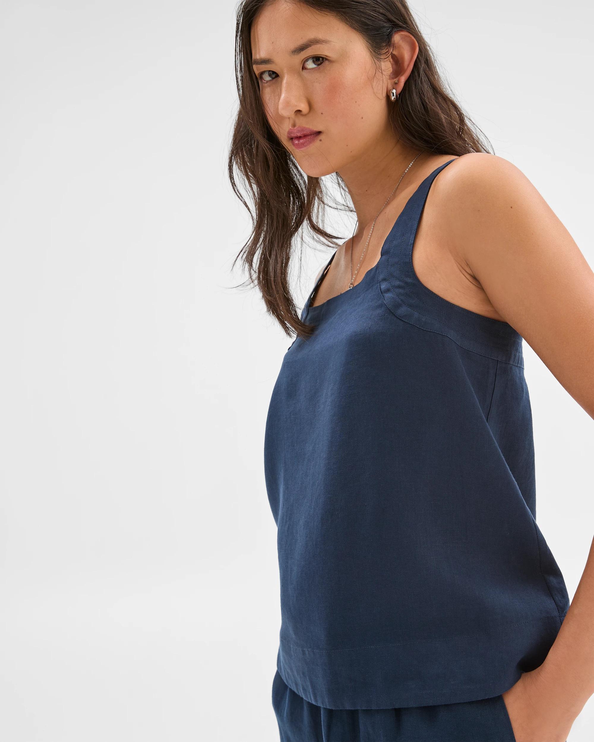 3 Target European Linen Stitch Detail Cami NAVY BLUE, 3 of 7