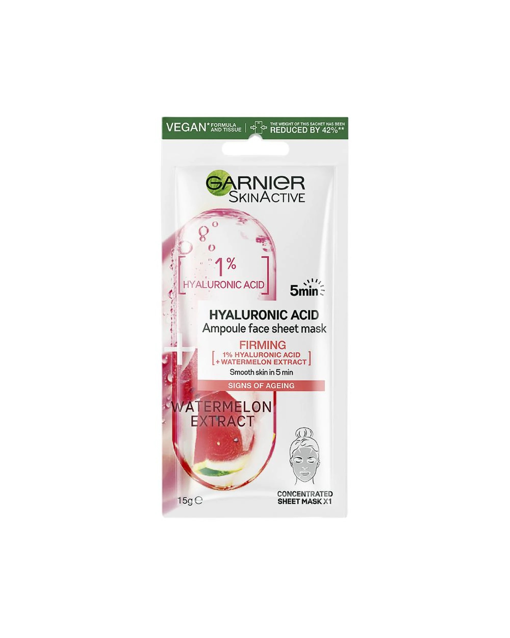 2 Garnier 20 x SkinActive Hyaluronic Acid Sheet Face Mask 15g - Watermelon Extract, 2 of 2