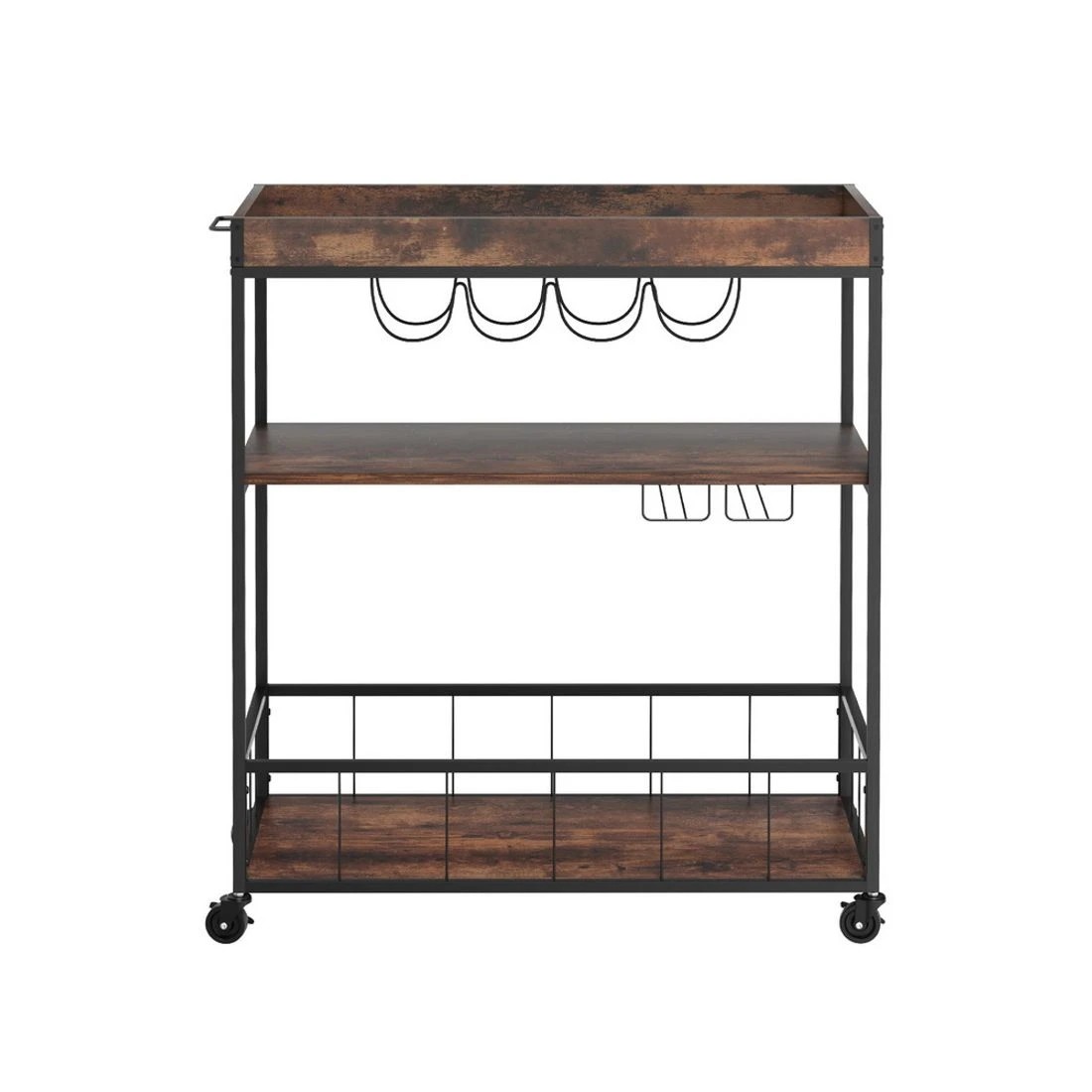5 Artiss Kitchen Island Rolling Serving Cart - Brown, 5 of 8