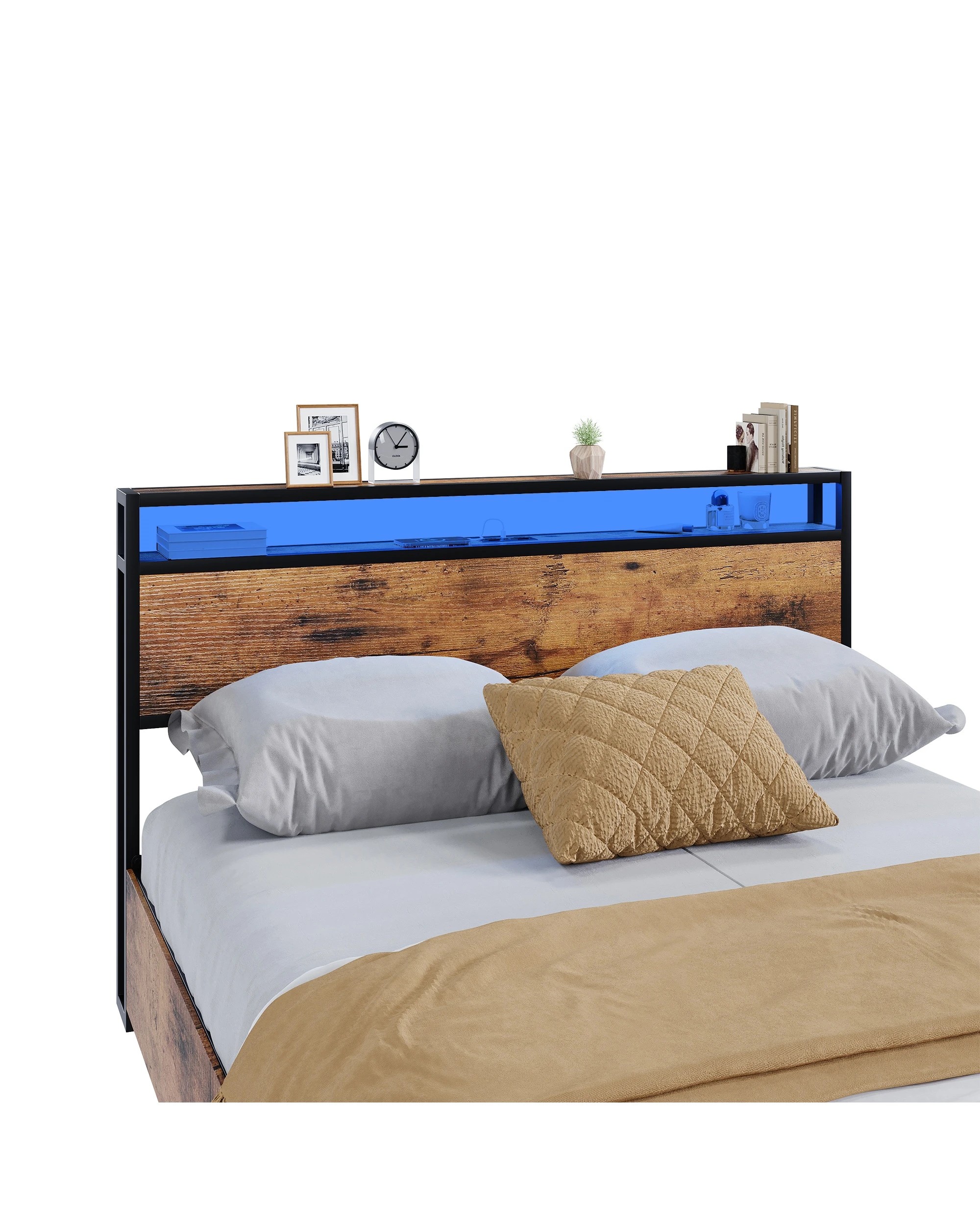 4 Advwin Double Bed Frame with 4 Storage Drawers & Charging Station & RGB LED Lights - Brown, 4 of 5