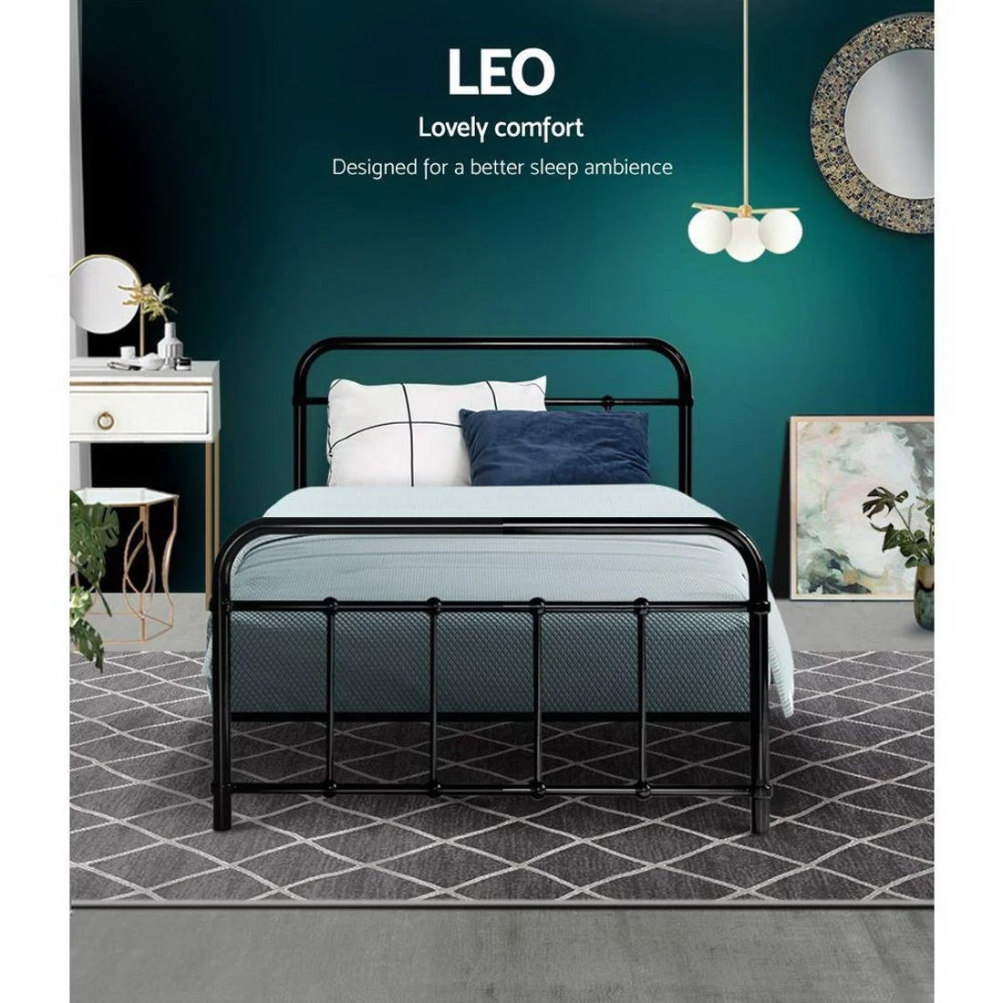 3 Artiss Bed Frame Metal Frames LEO - Single - Black, 3 of 6