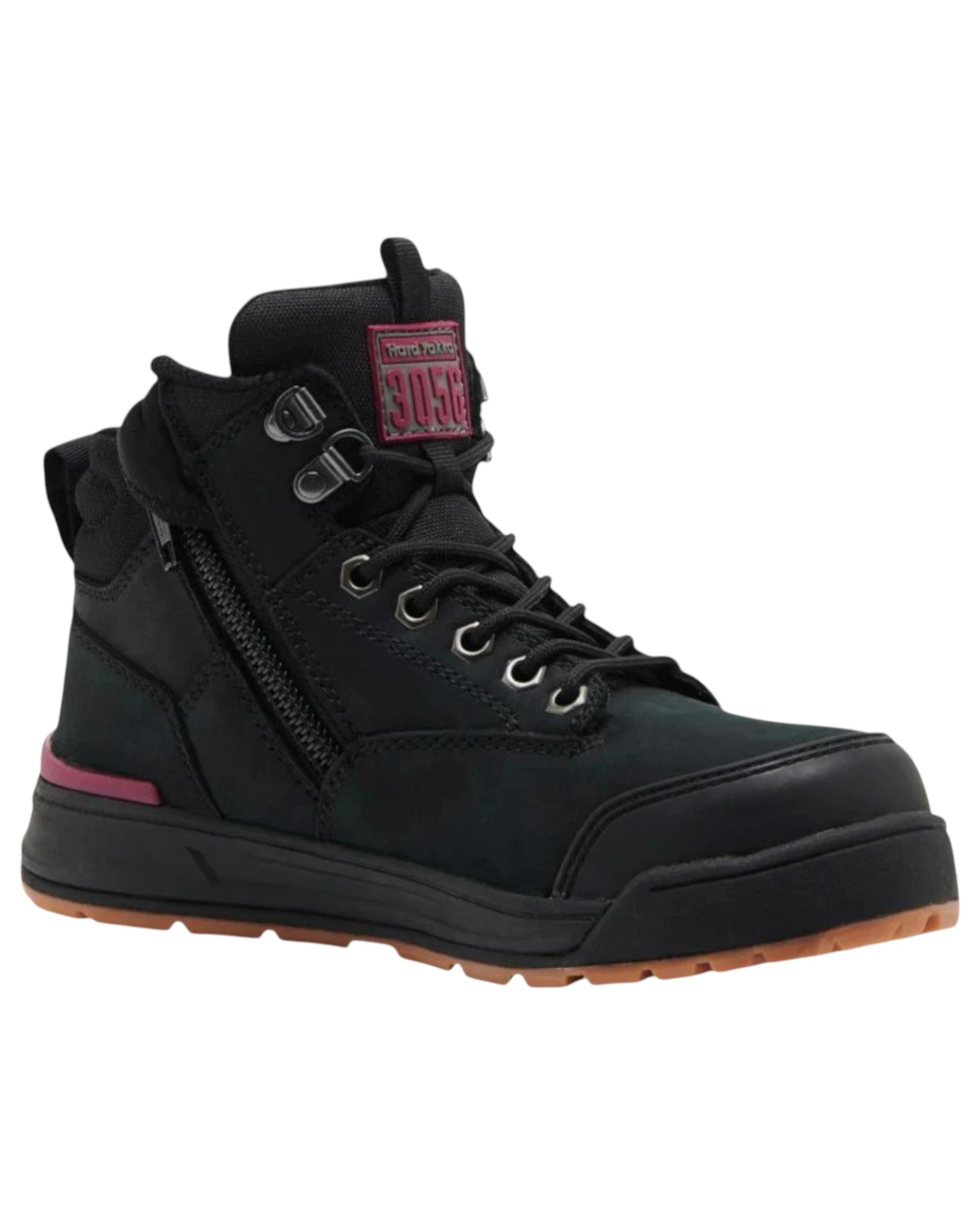 2 Hard Yakka 3056 Womens Safety Boots Lace Steel Cap Caps Black Boot Shoes BLACK, 2 of 3