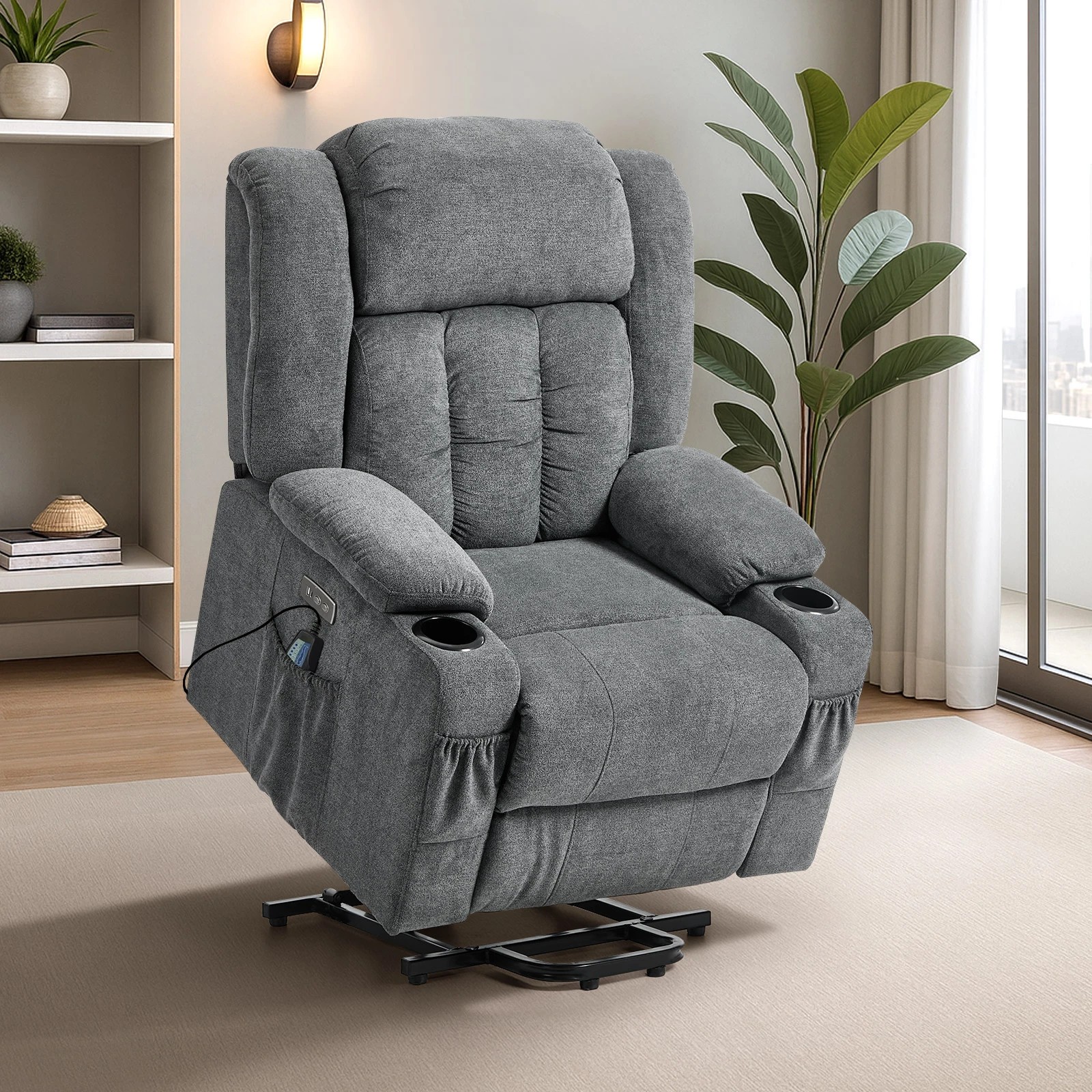 3 Oikiture Electric Lift Recliner Chair Heated Massage Armchair With 2 Charging Ports - Grey, 3 of 5