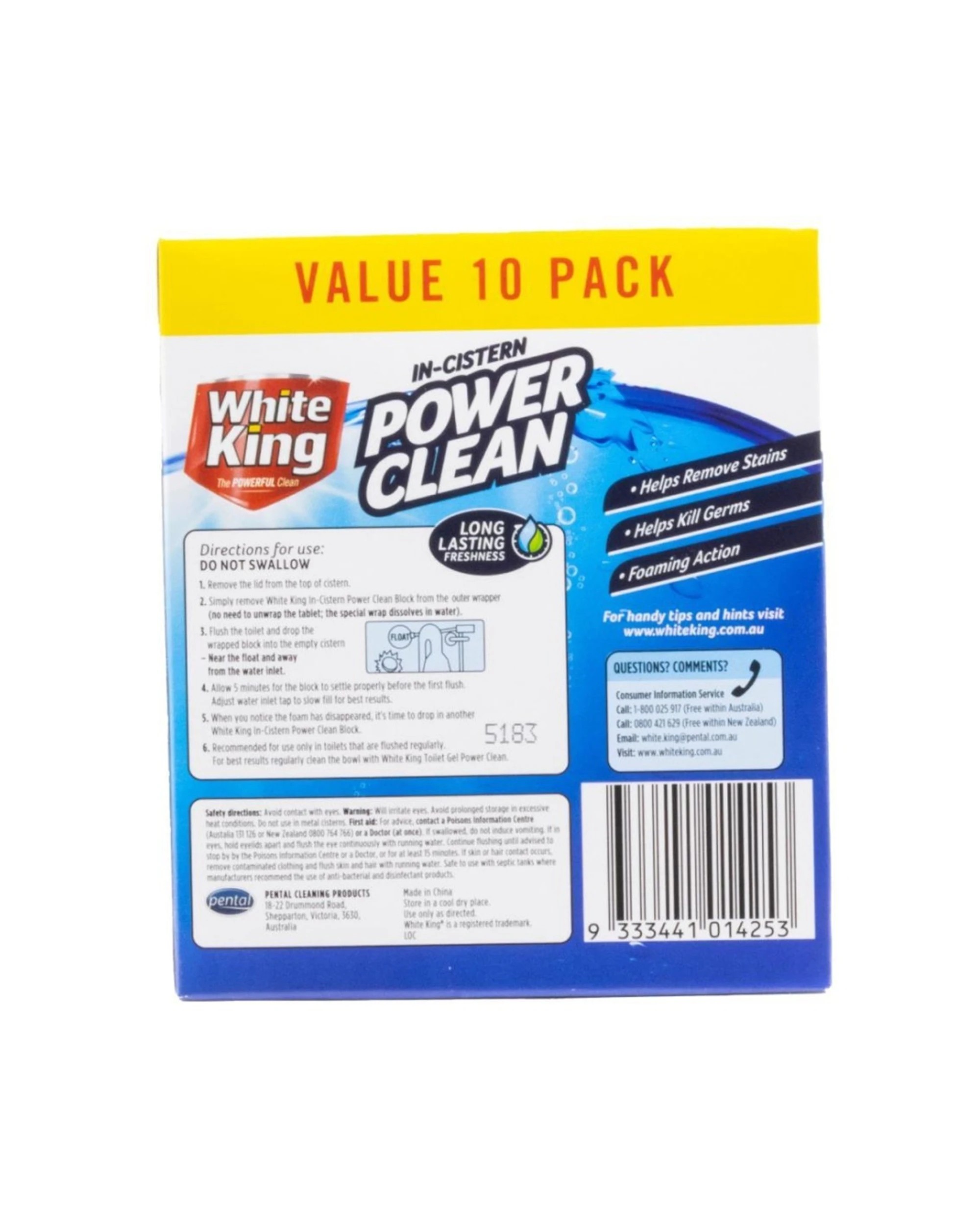 5 White King 4x10pc In Cistern Power Clean Toilet Blocks Value Pack 50g - Multi, 5 of 5