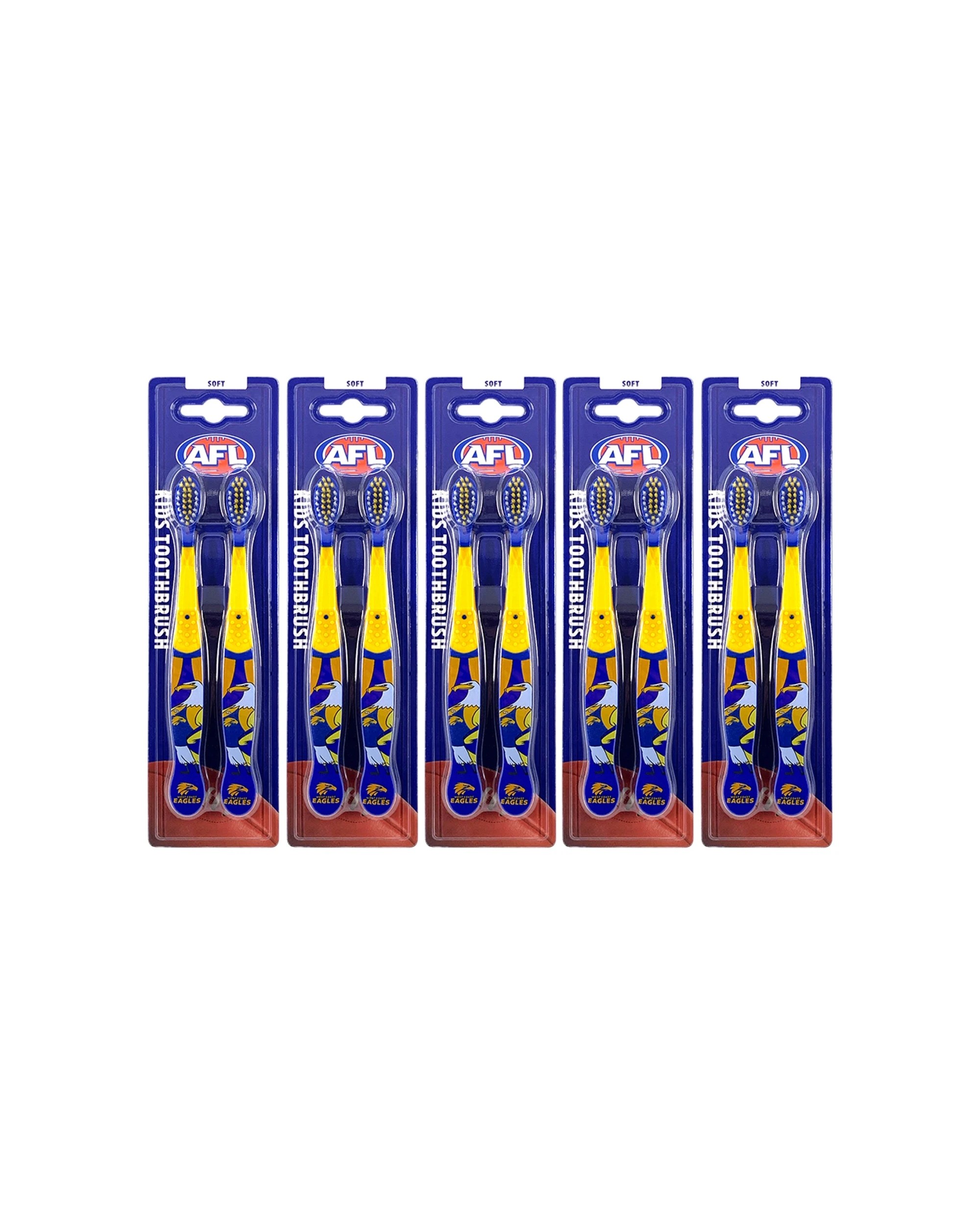 1 AFL 5x 2pc Mascot Kids/Children Soft Bristles Toothbrush West Coast Eagles - Multi, 1 of 1