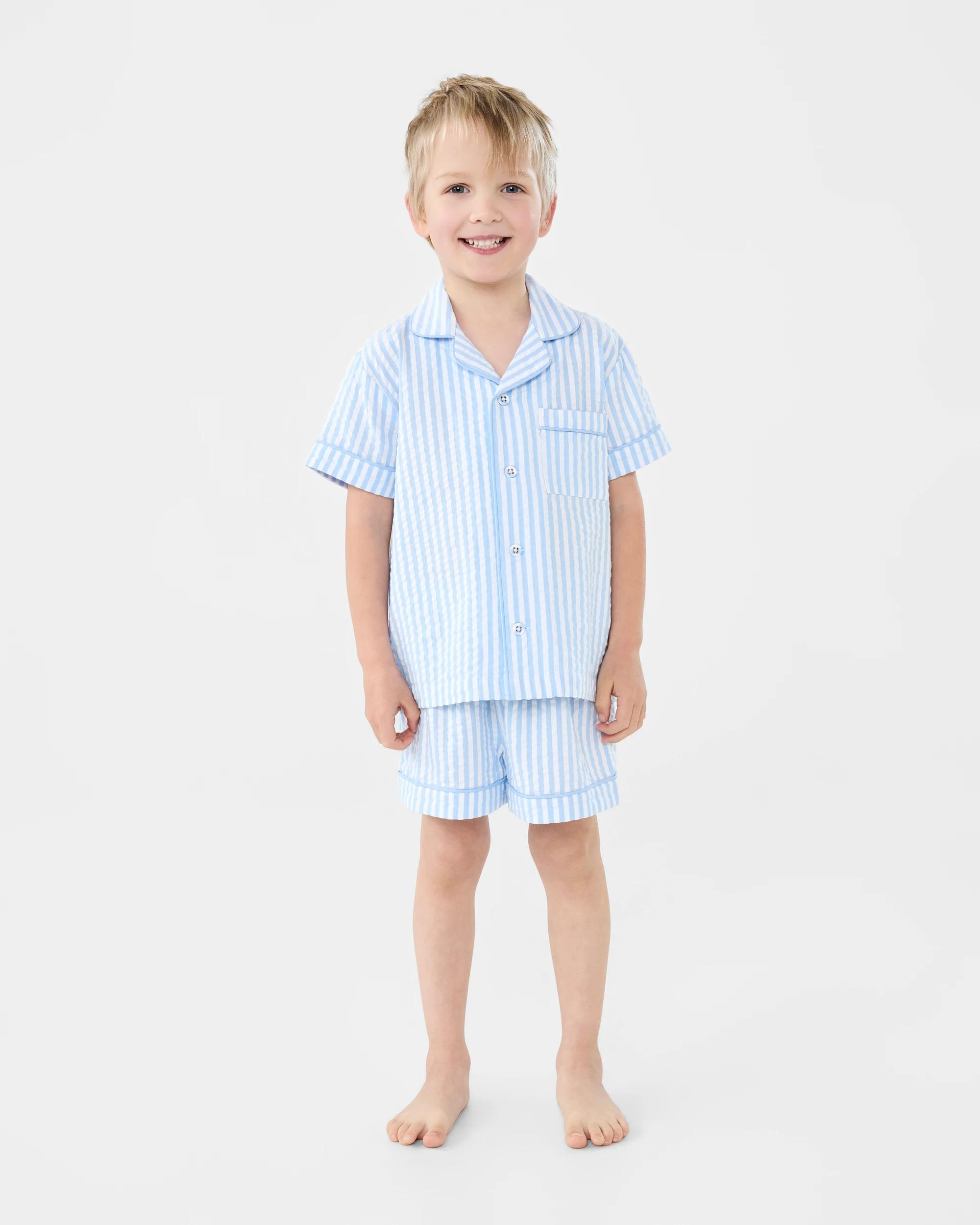 6 Textured Button Through Pyjama Set Stripe, 6 of 7
