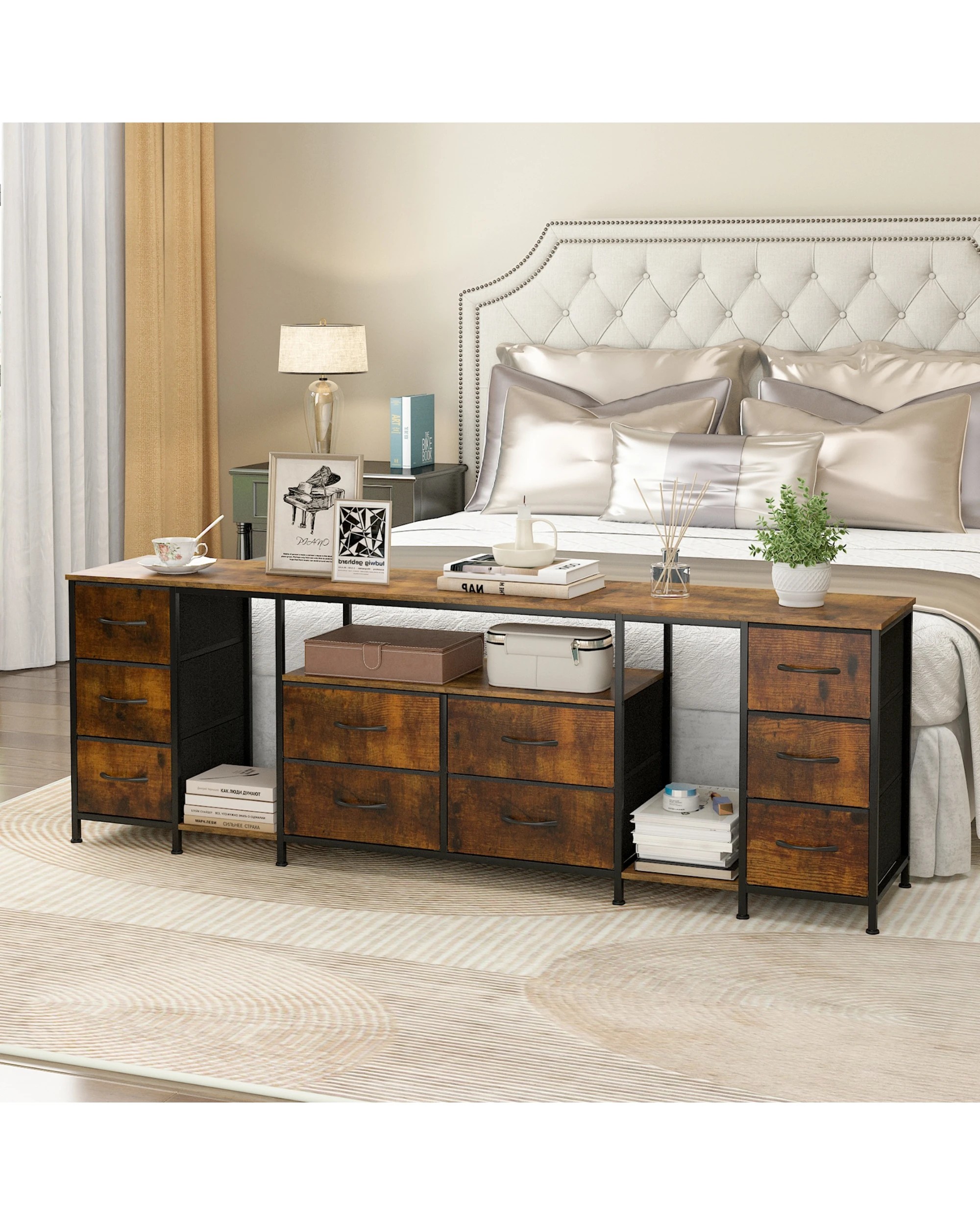 4 Advwin 180cm TV Cabinet LED Entertainment Unit Stand w/ Power Outlet & Drawer Media Console Table Walnut, 4 of 8