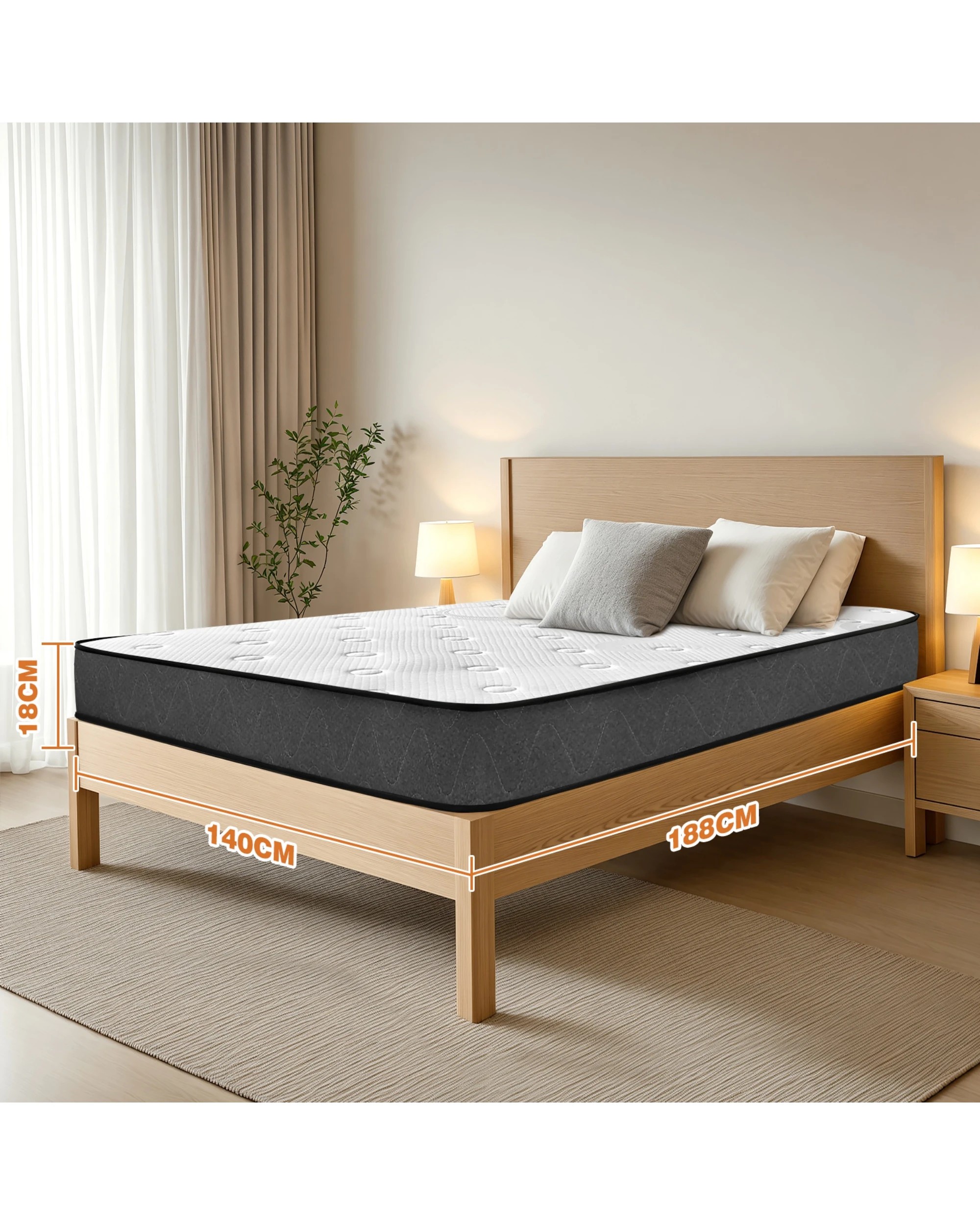 3 Advwin Mattress Double Medium Firm Bed Top 18cm - White, 3 of 4