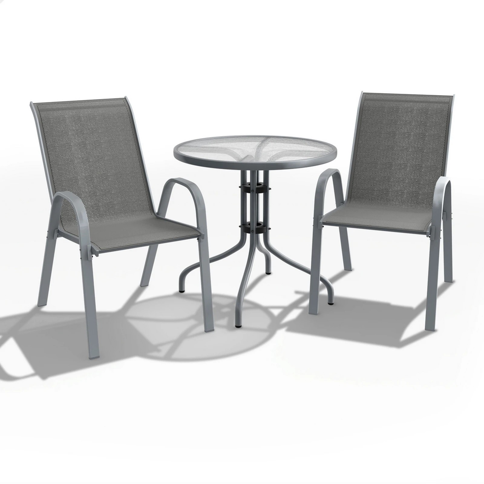 1 Alfordson 3PCS Outdoor Furniture Patio Table and Chairs Set Garden Round - Grey, 1 of 10