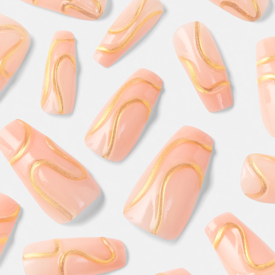 4 OXX Cosmetics 24 Pack Artificial Nails with Adhesive - Squareletto Shape, 3D Gold Swirl, 4 of 5