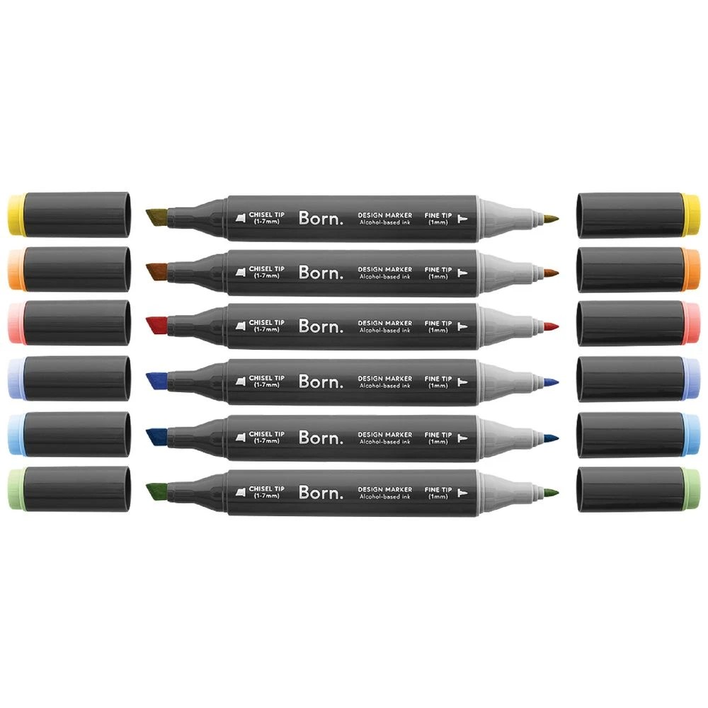 3 Born Professional Dual-Tip Artist Markers Primary 6 Pack, 3 of 4
