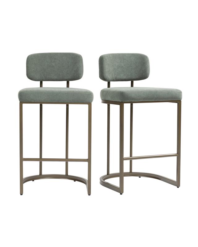 IHOMDEC Velvet Bar Stools with Metal Frame Set of 2 - Green - G