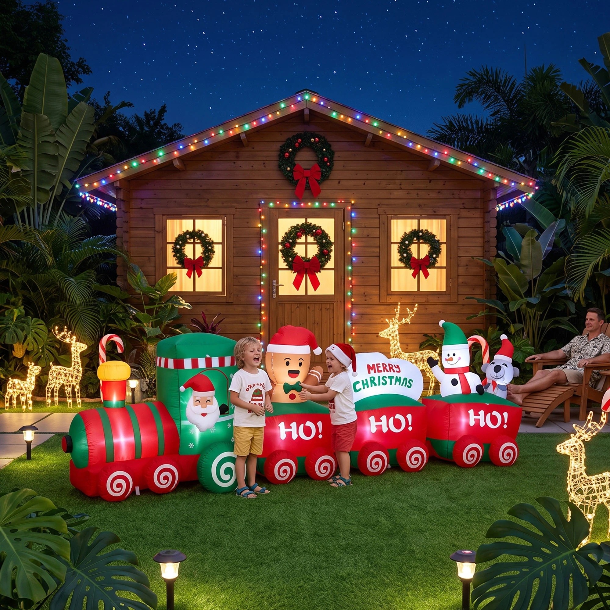 8 Jingle Jollys Christmas Inflatable Santa Train 3.6M Length LED Decorations Illuminated - Multi, 8 of 9