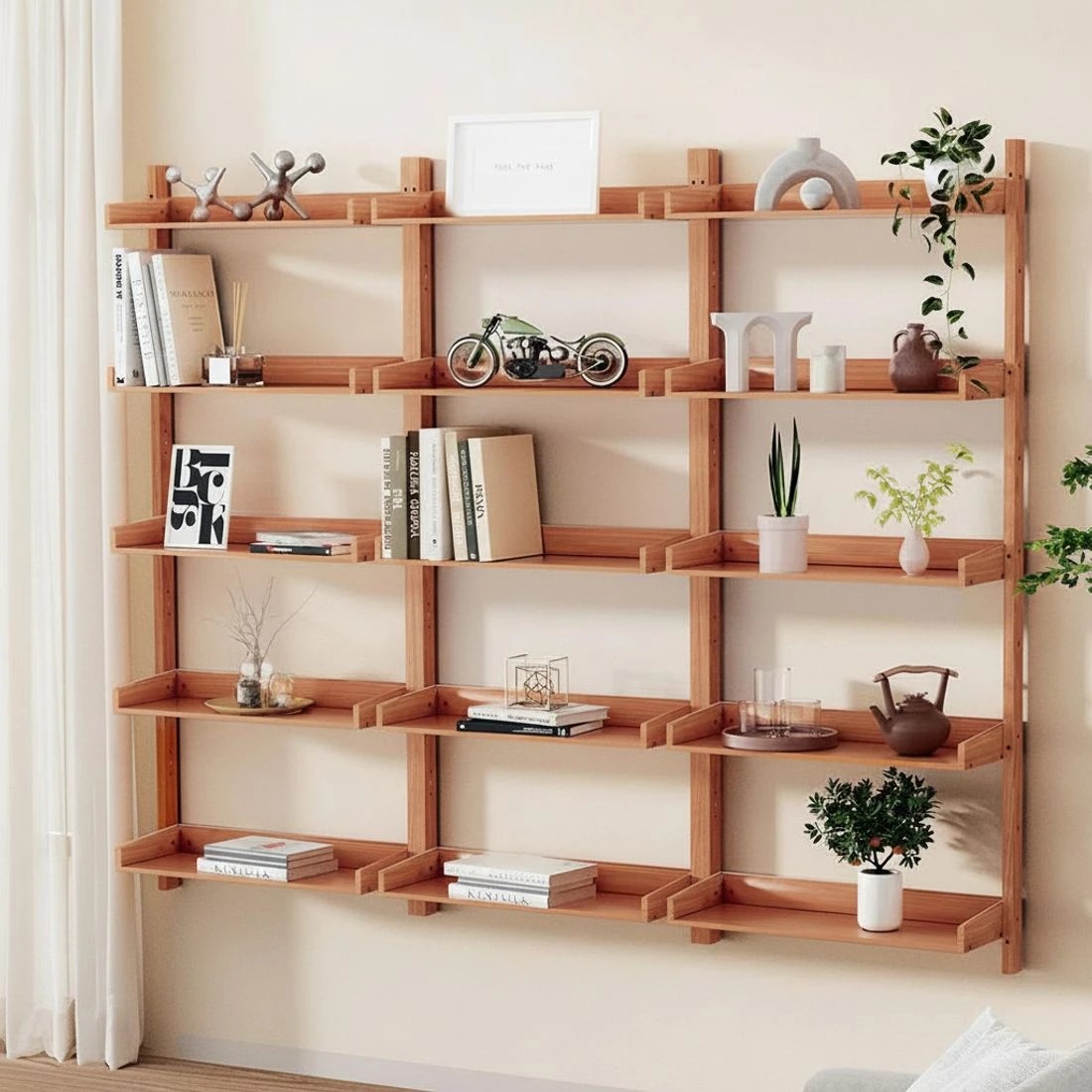 4 Artiss Bookshelf Floating Shelf - Natural, 4 of 5