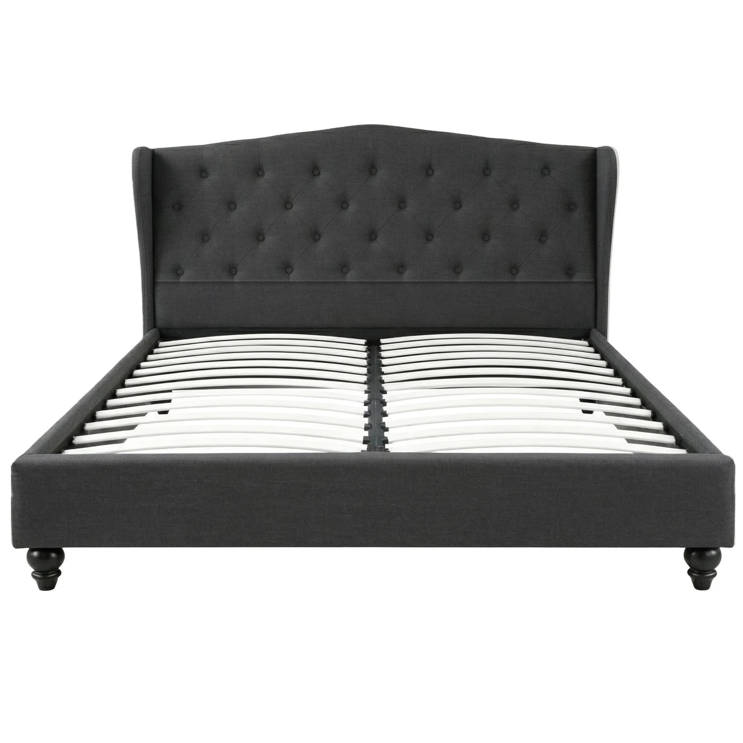 3 Artiss Queen Bed Frame Wingback Headboard Charcoal  Linen Upholste Platform - Charcoal, 3 of 6