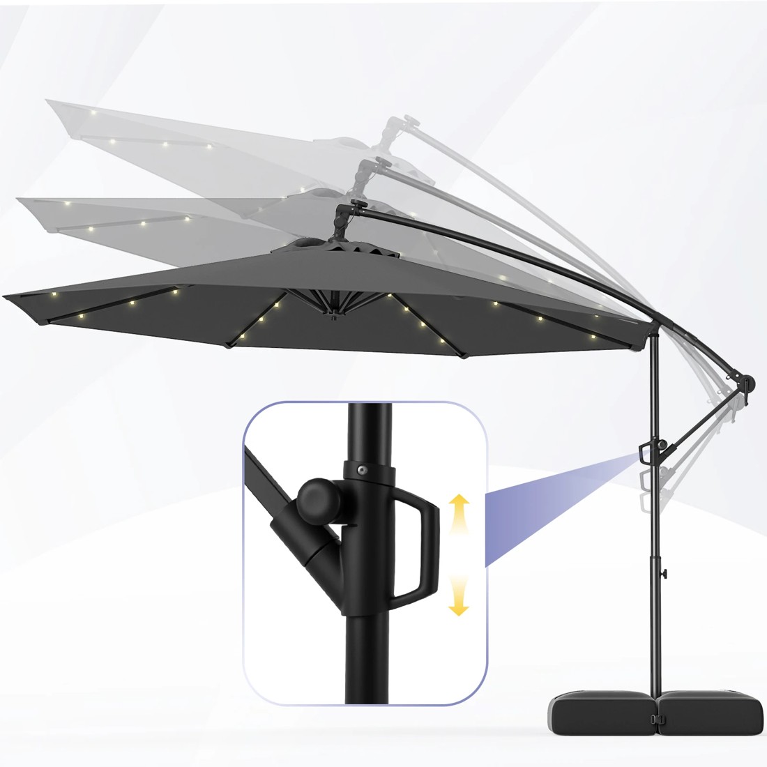 2 Costway 3m Solar Offset Outdoor LED Umbrella Cantilever, 2 of 4