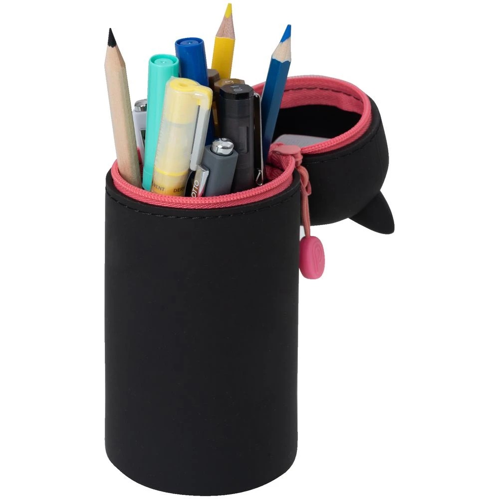 2 PuniLabo Single Zip Stand Up Silicone Pencil Case Black Cat, 2 of 4