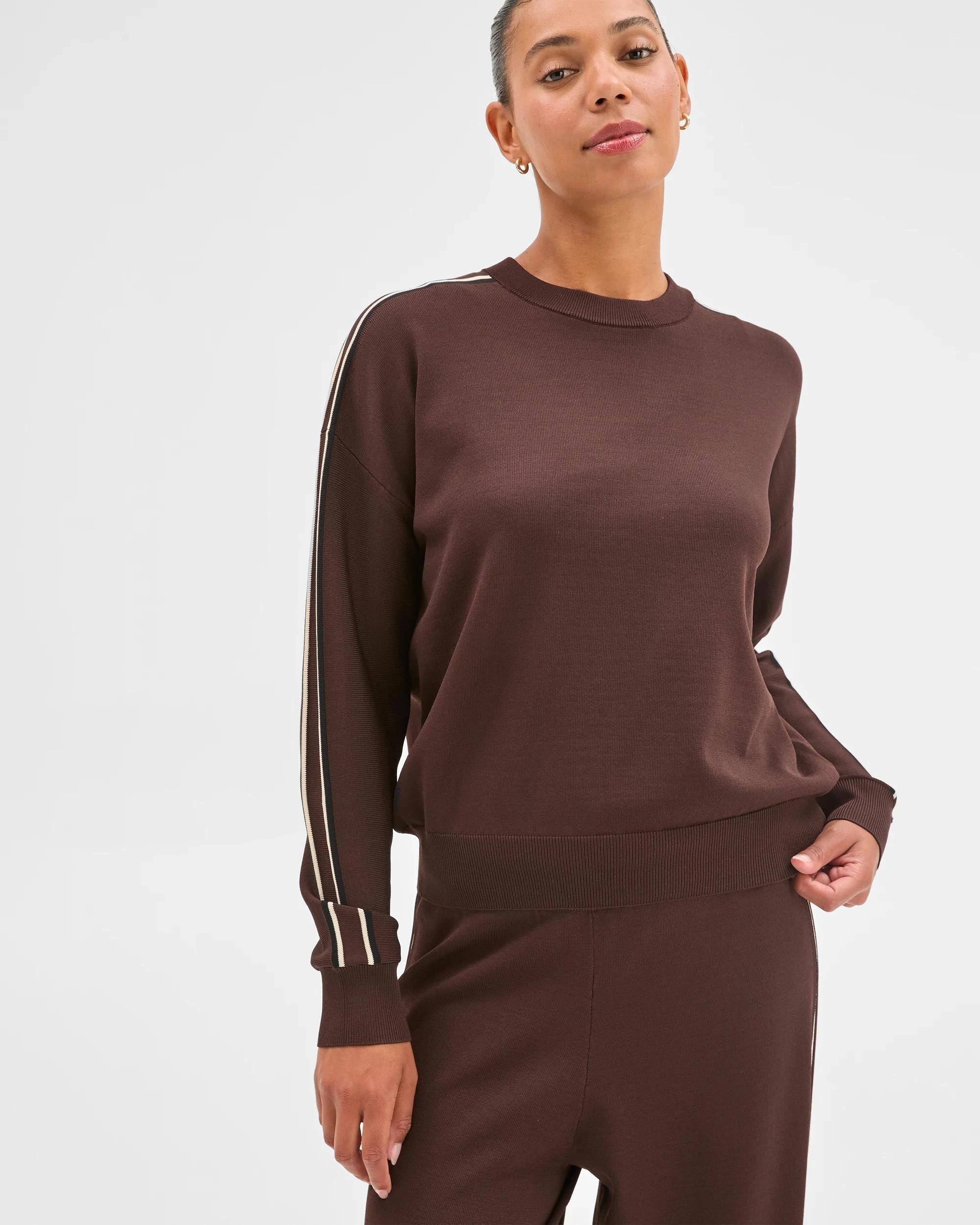2 Target Active Active Studio Long Sleeve Crew Neck Crepe Top COCOA/BLACK/OATMEAL, 2 of 5