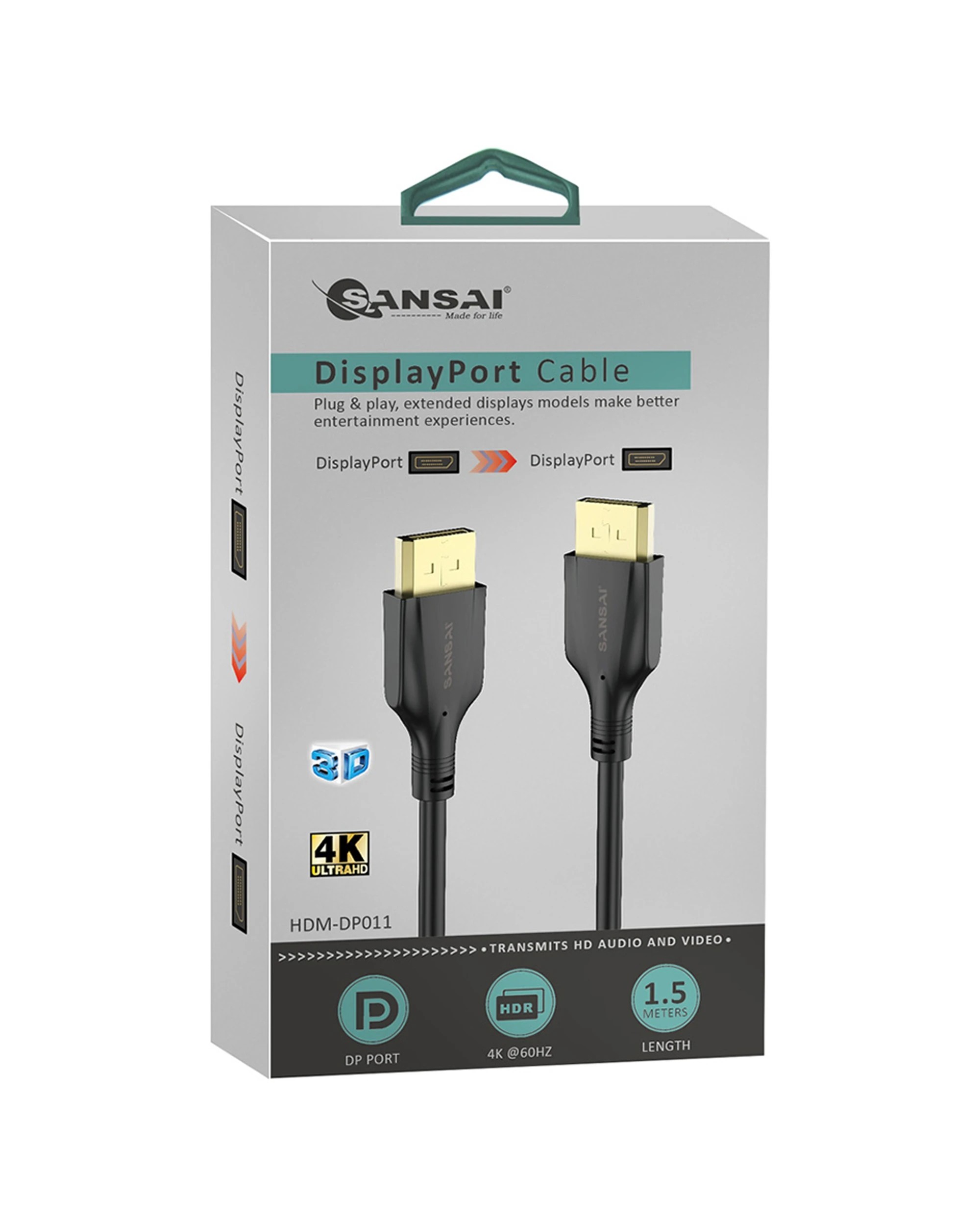 1 Sansai Displayport 1.5m 4K Male To Male Monitor Display Computer Cable - Black, 1 of 2