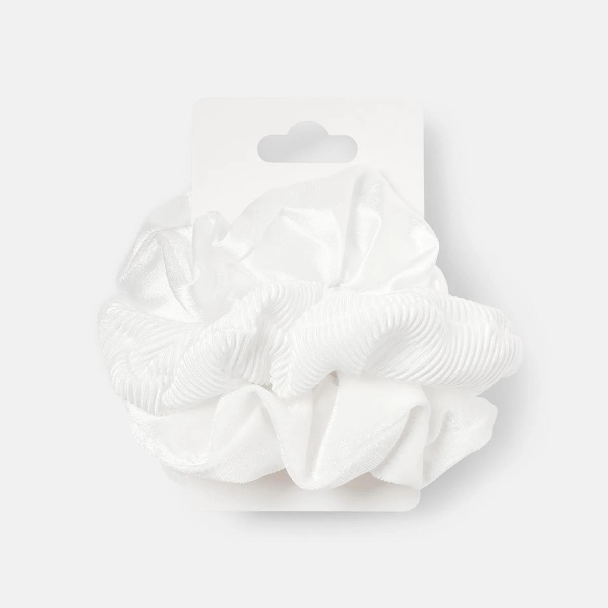 5 3 Pack Textured Hair Scrunchies - White White, 5 of 5