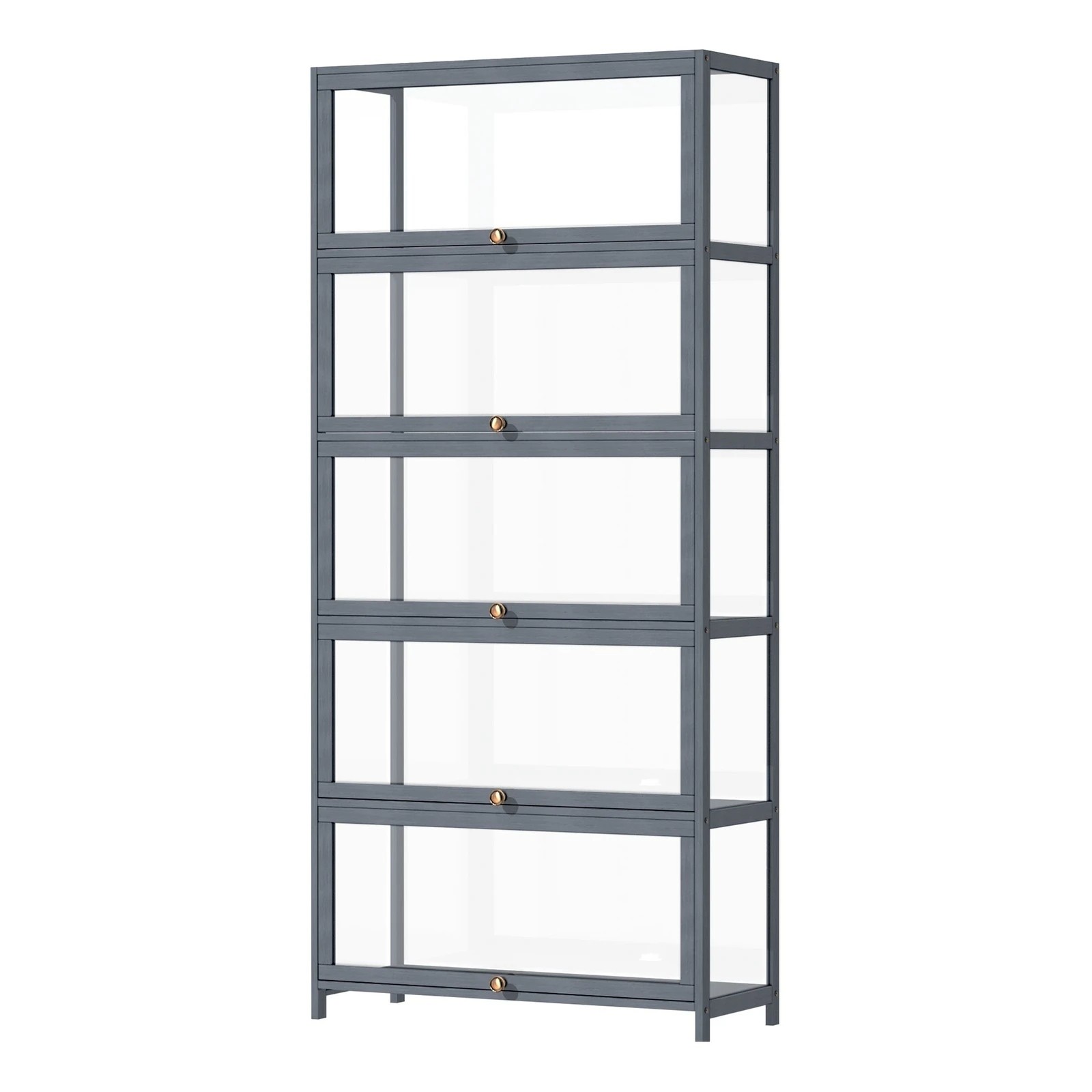 1 Oikiture Display Cabinet Storage 5-tier Shelves Clear Bookcase Stand Rack
 - Grey, 1 of 9