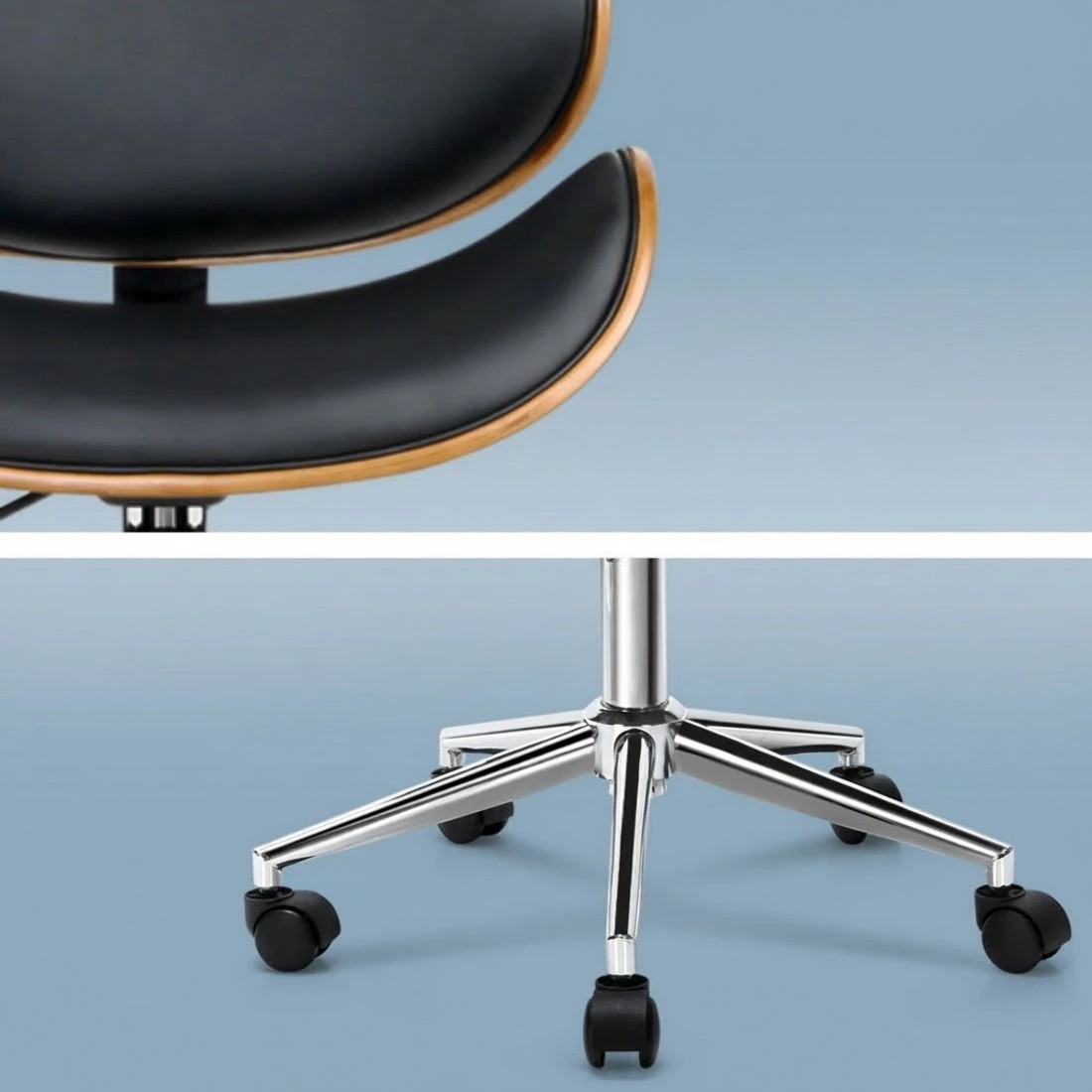 5 Artiss Wooden Office Chair Leather Seat - Black, 5 of 7