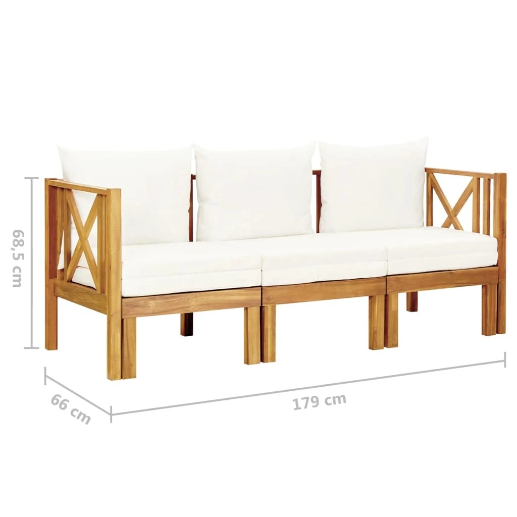 6 vidaXL 3-seater Garden Bench With Cushions Solid Acacia Wood - Beige, 6 of 6