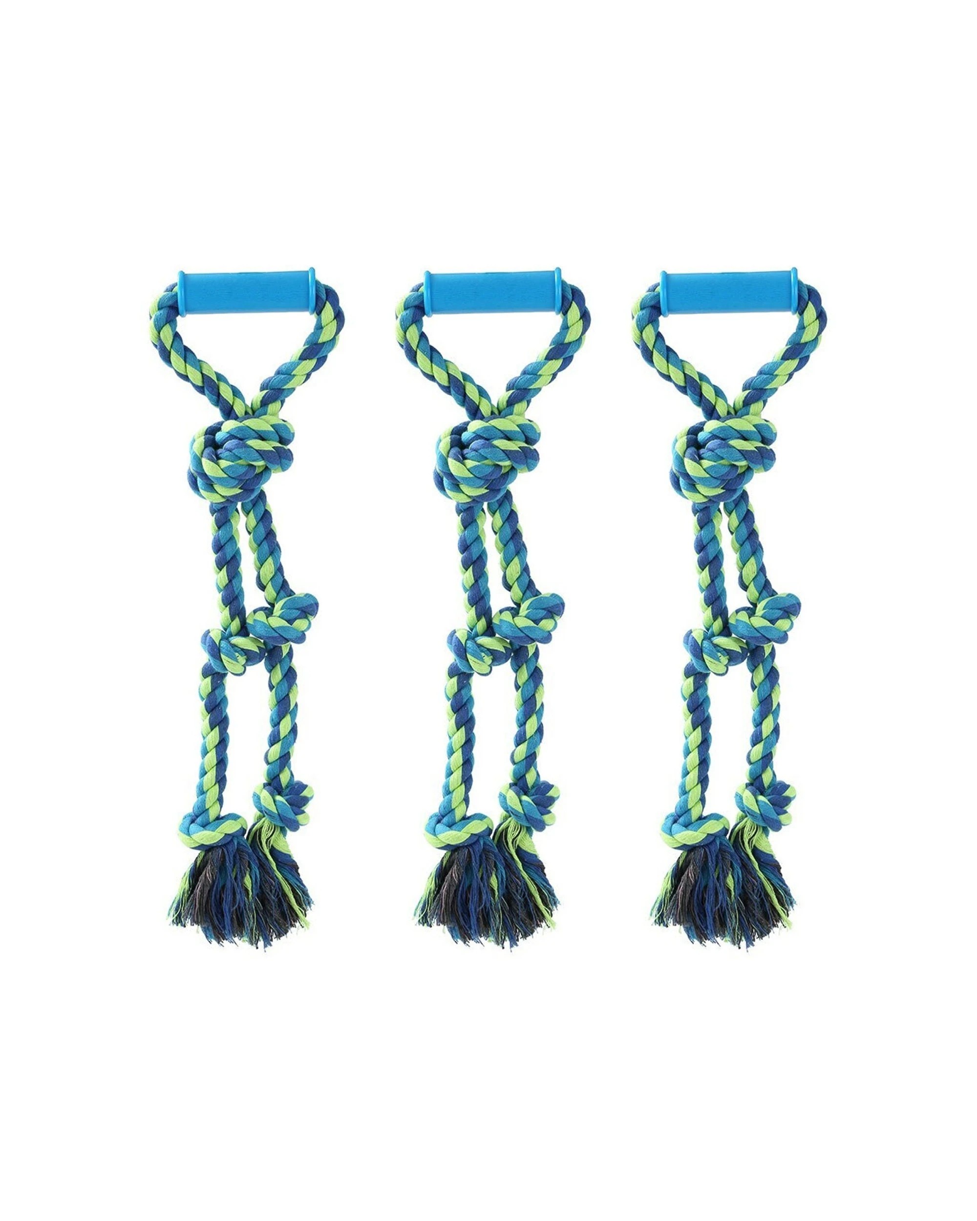 1 Paws And Claws 3pc Twin Knotted Rope Tugger Toy With Handle 50cm - Multi, 1 of 6