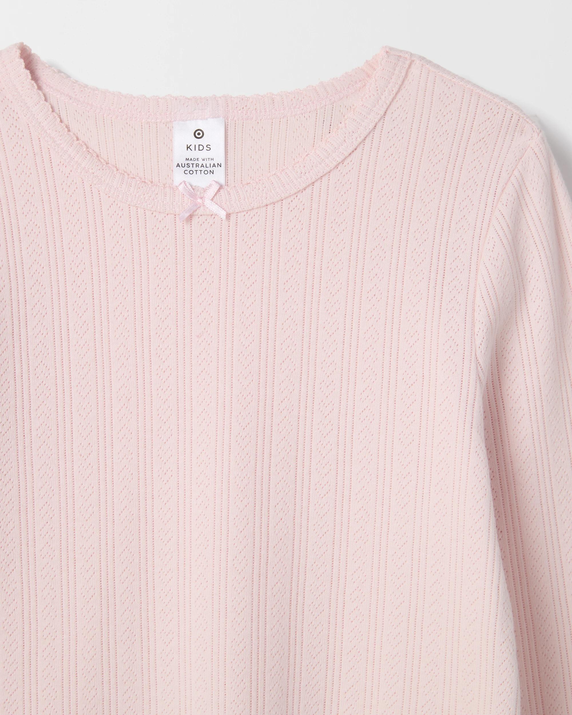 4 Maxx Australian Cotton 2 Pack Kids Pointelle Thermal Top PINK + WHITE, 4 of 4