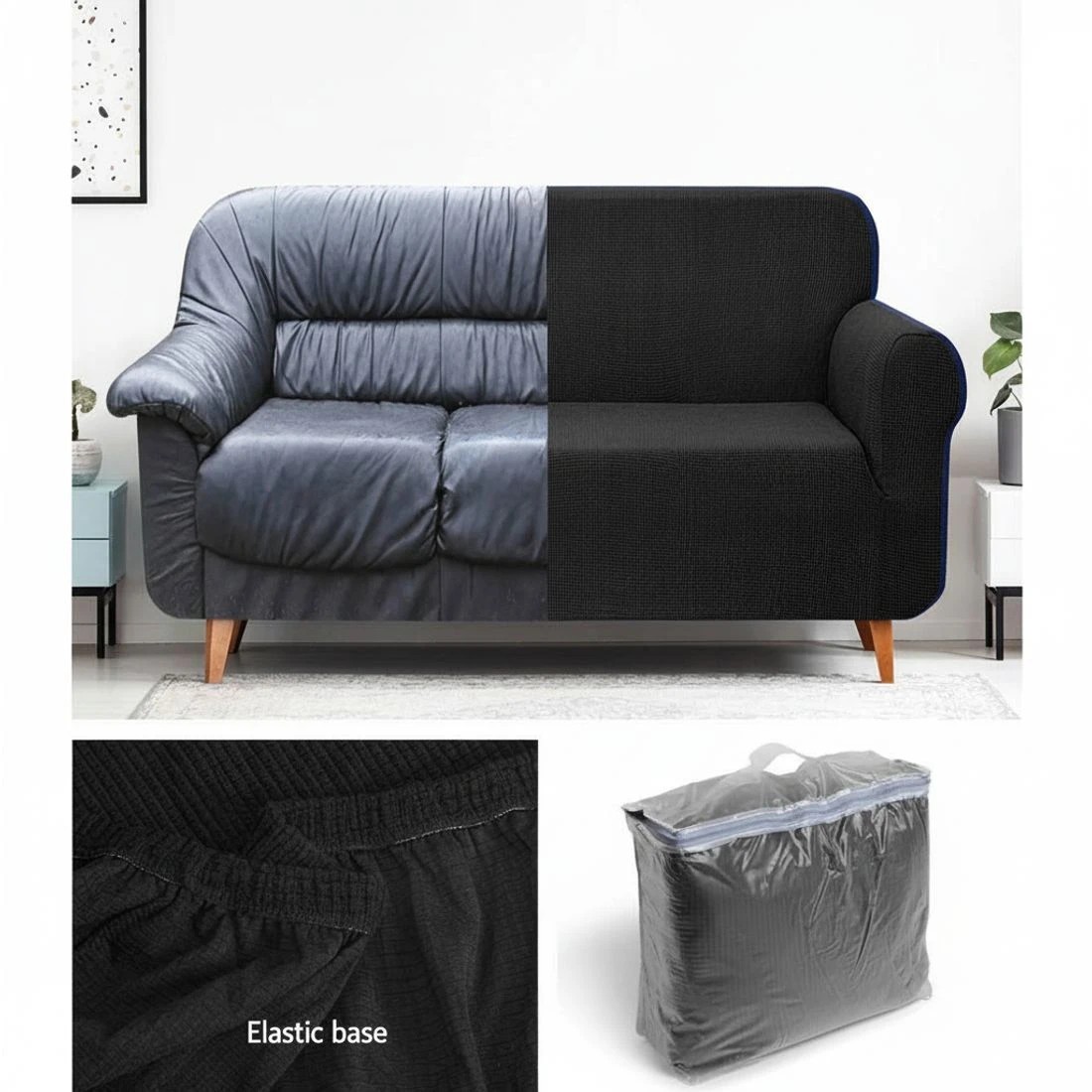 4 Artiss Sofa Cover Couch Covers 3 Seater High Stretch - Black, 4 of 7