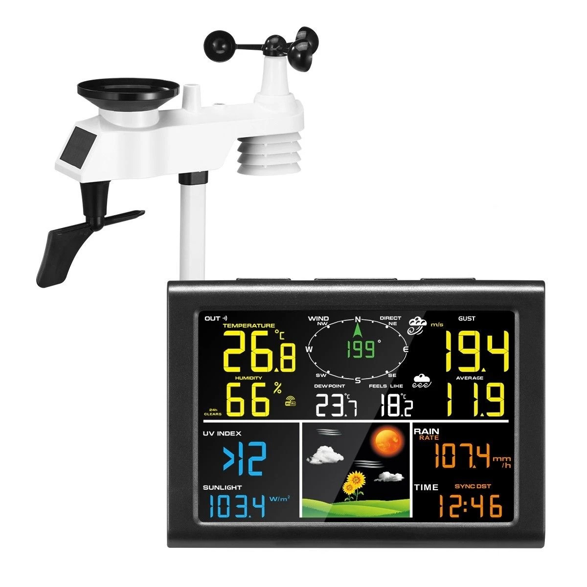 1 Maxkon Solar Powered Weather Forecast Station WIFI, 1 of 3