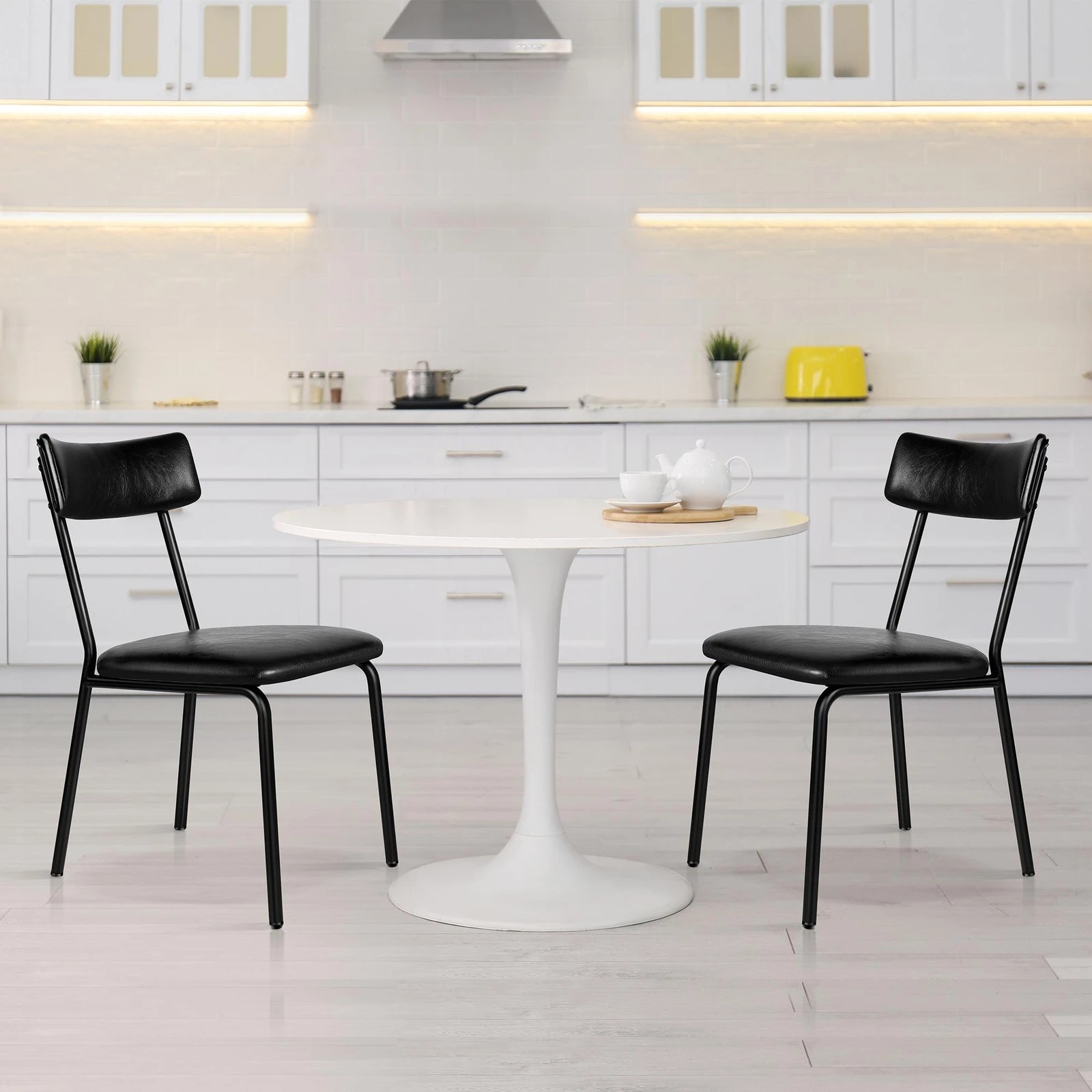 6 Alfordson 4x Dining Chairs Accent Kitchen Lounge Curved Back PU Leather - Black, 6 of 10