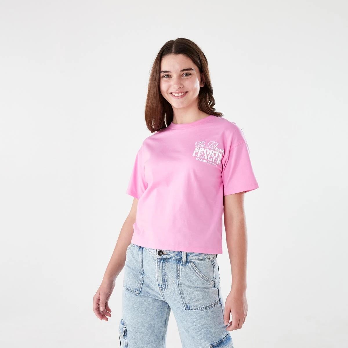 1 Short Sleeve Cropped Print T-shirt LA SPORTS LEAGUE VIOLET PINK, 1 of 8