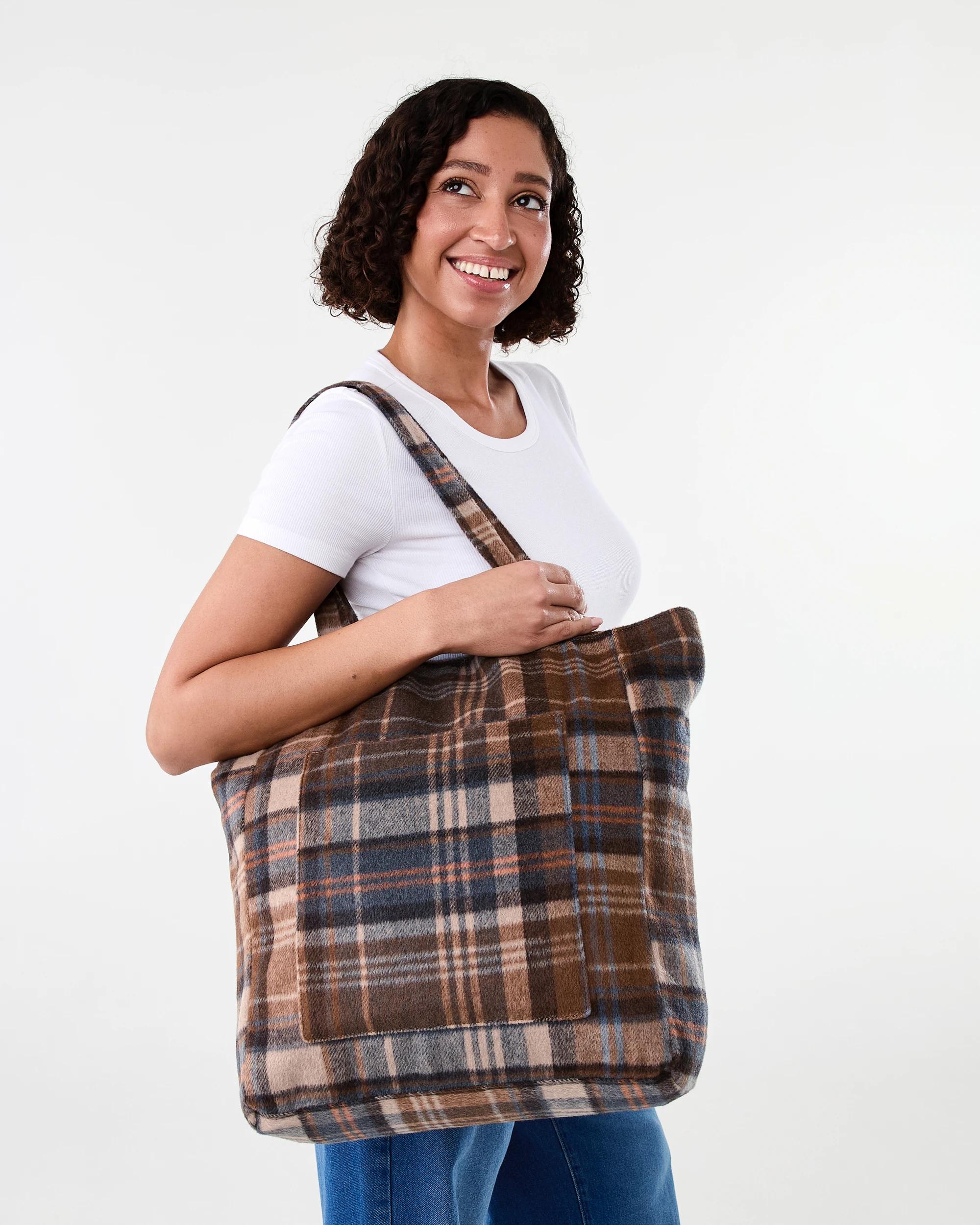 5 Shopper Tote Bag Brwn Plaid, 5 of 6