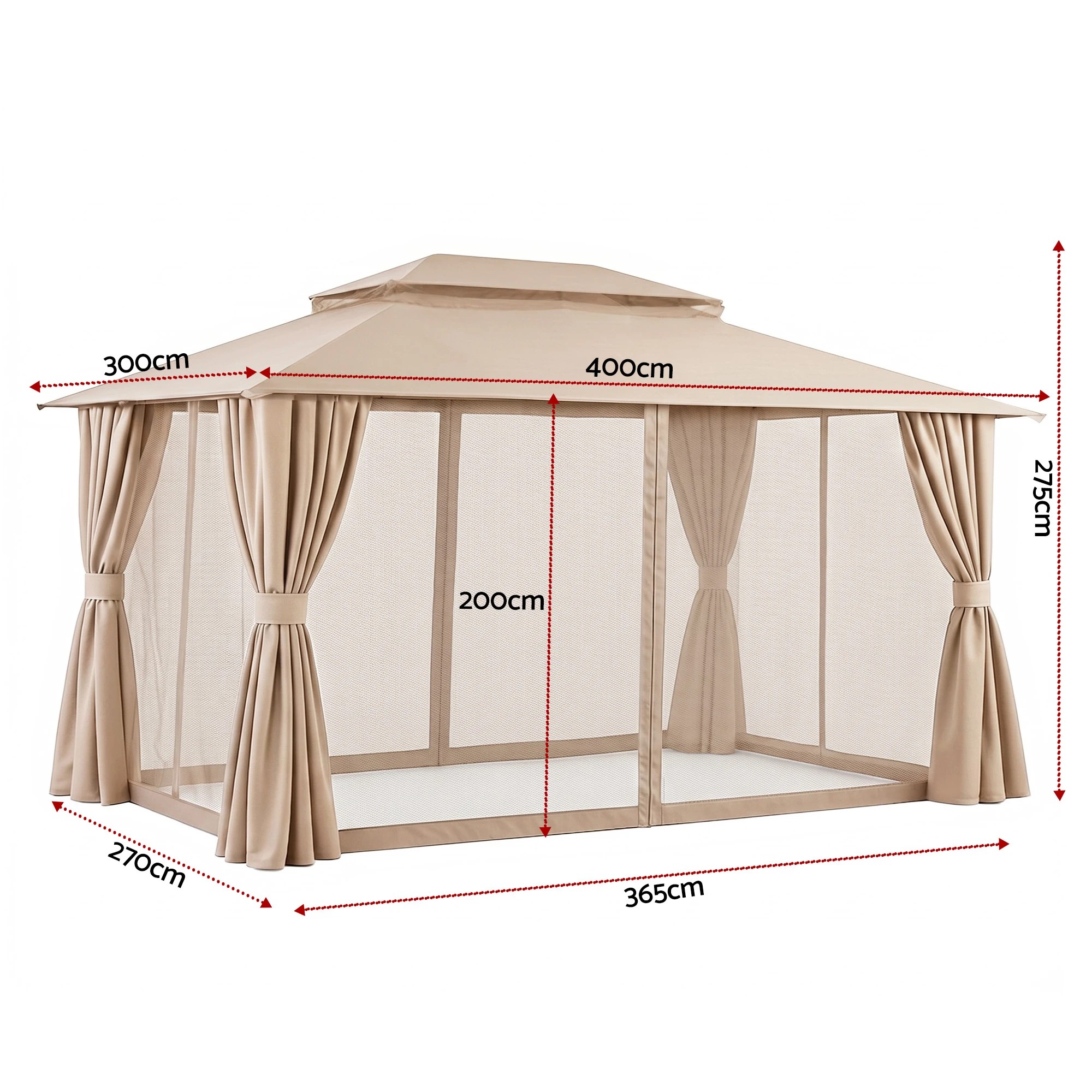 2 Instahut Gazebo 3x4m Canopy Outdoor Steel Frame Patio Tent Curtains Marquee - Beige, 2 of 7