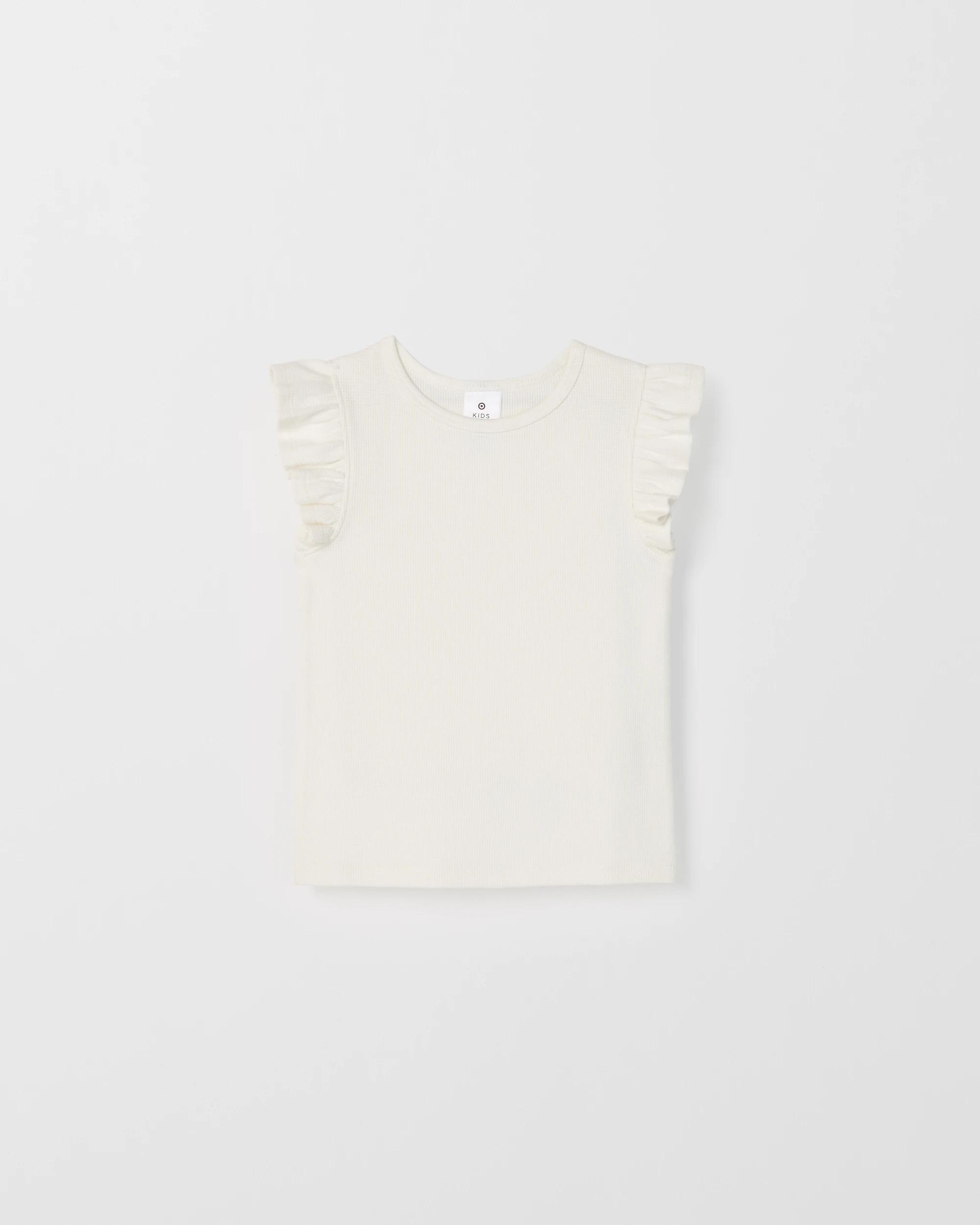 1 Target Kids Australian Cotton Ruffle Sleeve Rib Tank Top WHITE, 1 of 2