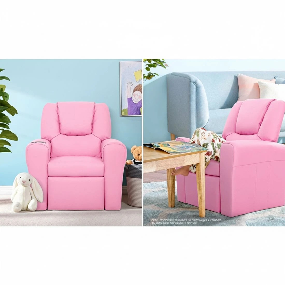 4 Keezi Kids Recliner Chair PU Leather Sofa Lounge Couch Children Armchair - Pink, 4 of 8