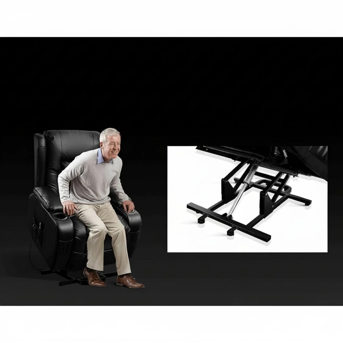 4 Artiss Recliner Chair Lift Assist Heated Massage Chair Leather - Black, 4 of 7