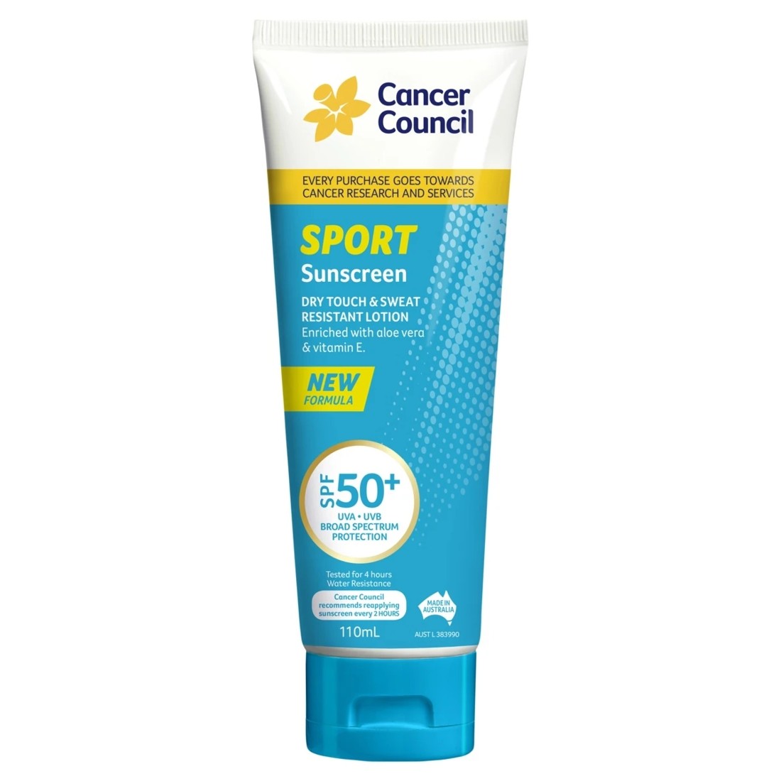 1 Cancer Council SPF 50+ Sport Dry Touch & Sweat Resistant Sunscreen Lotion 110ml - Aloe Vera and Vitamin E, 1 of 2