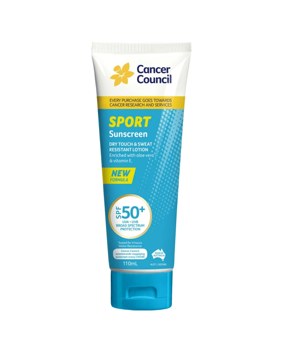 Cancer Council SPF 50+ Sport Dry Touch & Sweat Resistant Sunscreen Lotion 110ml - Aloe Vera and Vitamin E
