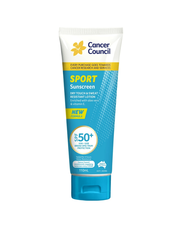 Cancer Council SPF 50+ Sport Dry Touch & Sweat Resistant Sunscreen Lotion 110ml - Aloe Vera and Vitam
