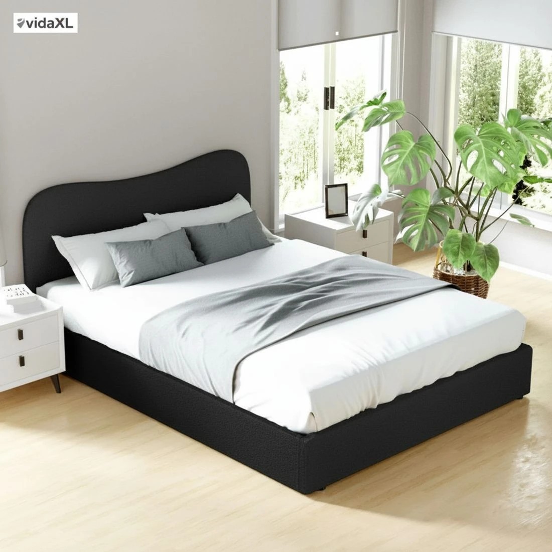 6 Artiss DARA Queen Boucle Bed Frame Upholstered Padded Headboard Wooden Slat Support Sturdy Metal Connectors - Black, 6 of 6