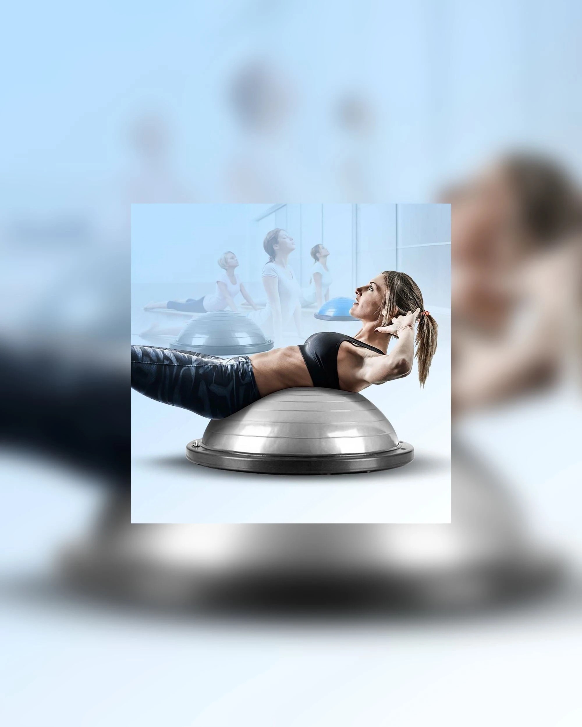 2 Fitness Master Yoga Wave Speed Bosu Ball Semicircular Balance Thickened Beam Grey, 2 of 6