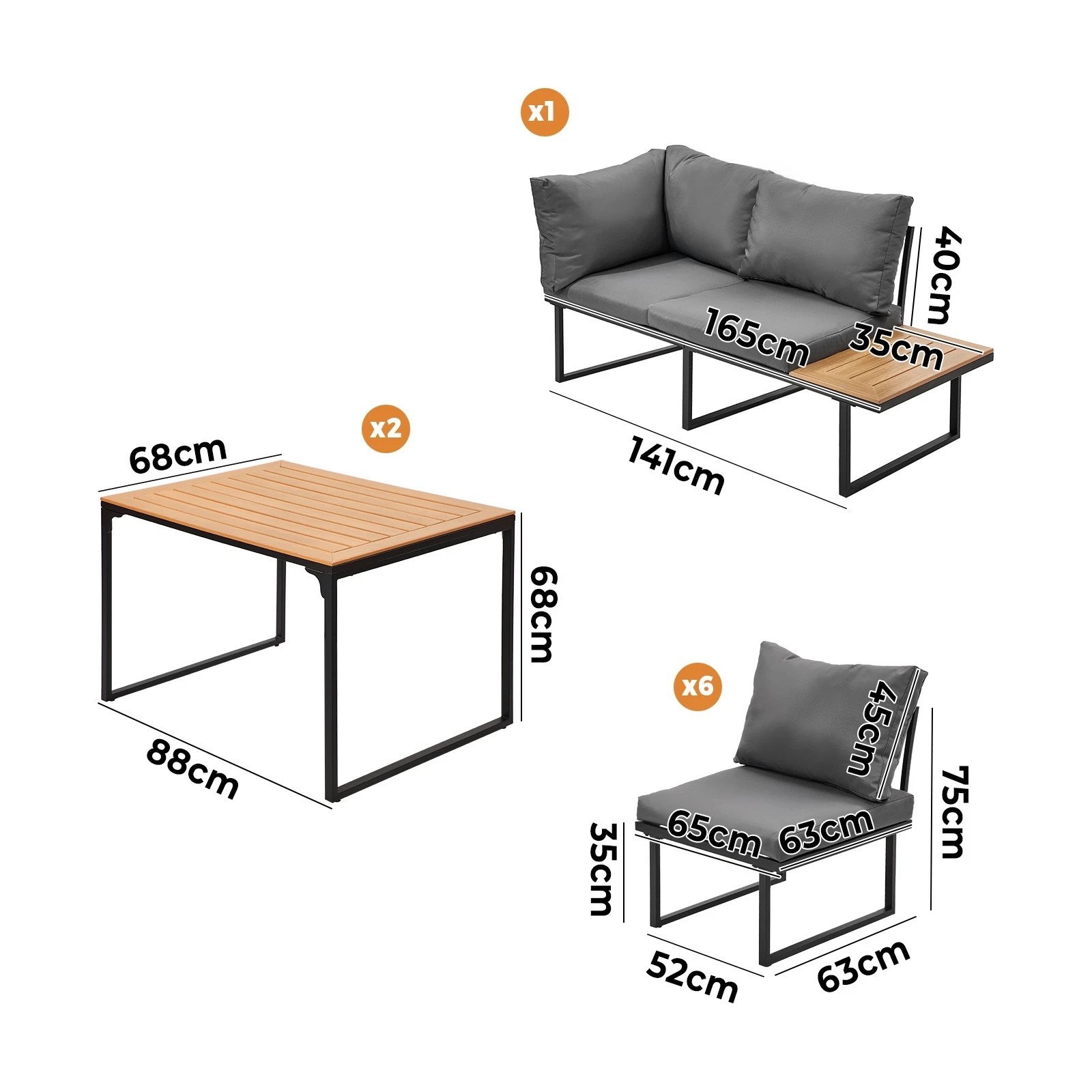2 Livsip 8 Seater Outdoor Dining Sofa Set Lounge Furniture with Side Table - Multi, 2 of 8