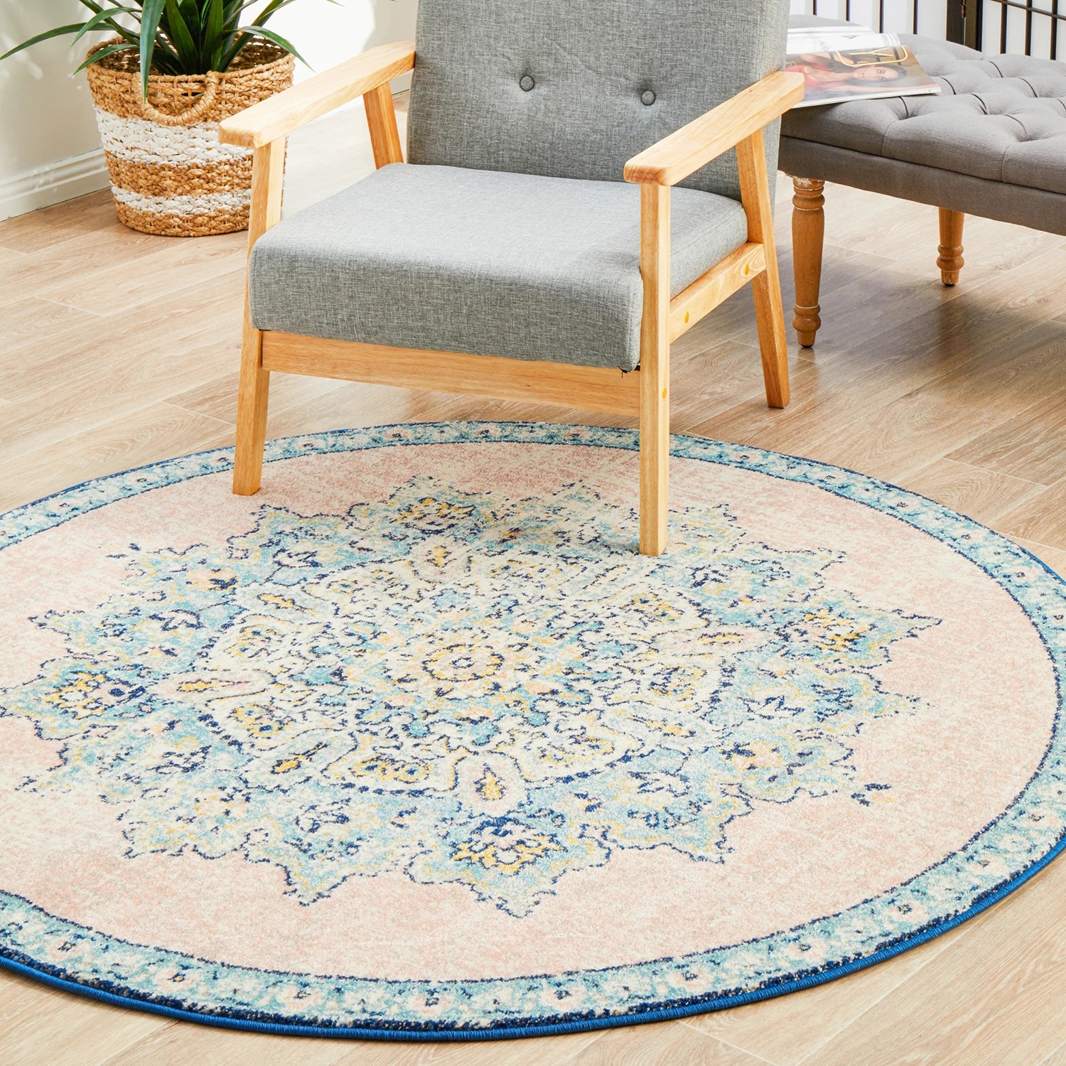 3 Common Ground Rugs Mason 706 240x240cm - Large Round Power Loomed Pet Friendly Rug - Pink, 3 of 7