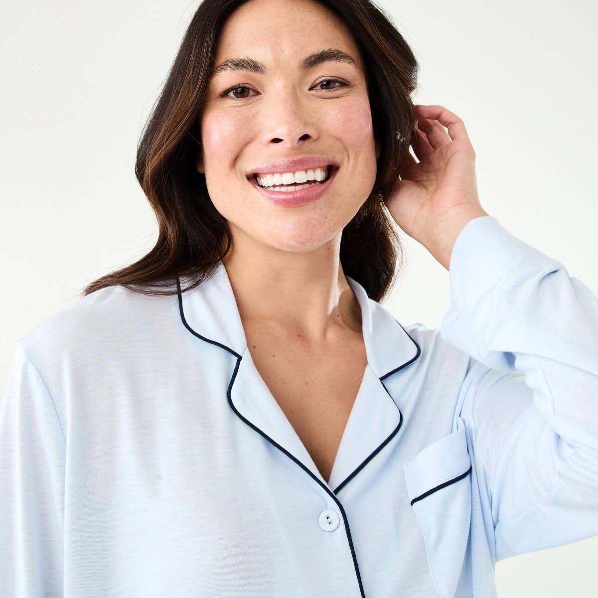 4 Long Sleeve Top and Pants Comfort Pyjama Set Halo Blue, 4 of 8