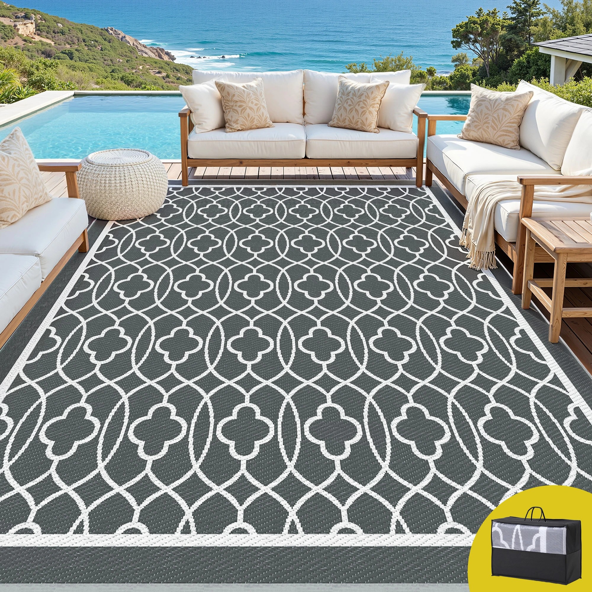7 Gardeon Outdoor Rugs 274x366cm Large Carpet Reversible Area Mat PP Dual-Sided Patio Rug - Grey, 7 of 7