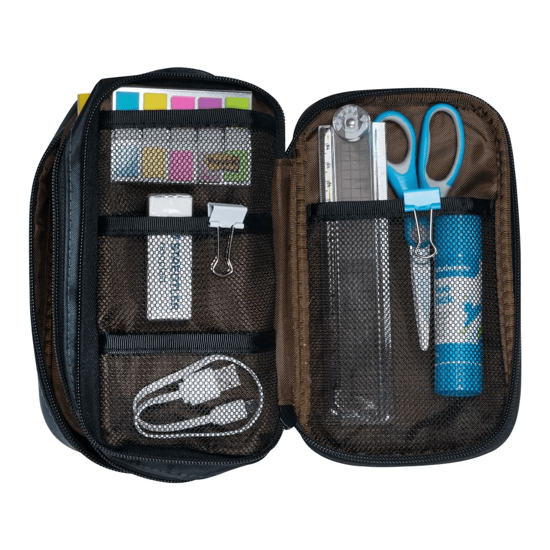 5 Lihit Lab Double Zip Mutli Compartment Pencil Case Black, 5 of 5