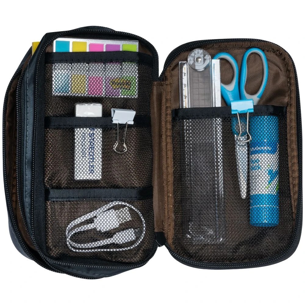 5 Lihit Lab Double Zip Mutli Compartment Pencil Case Black, 5 of 5